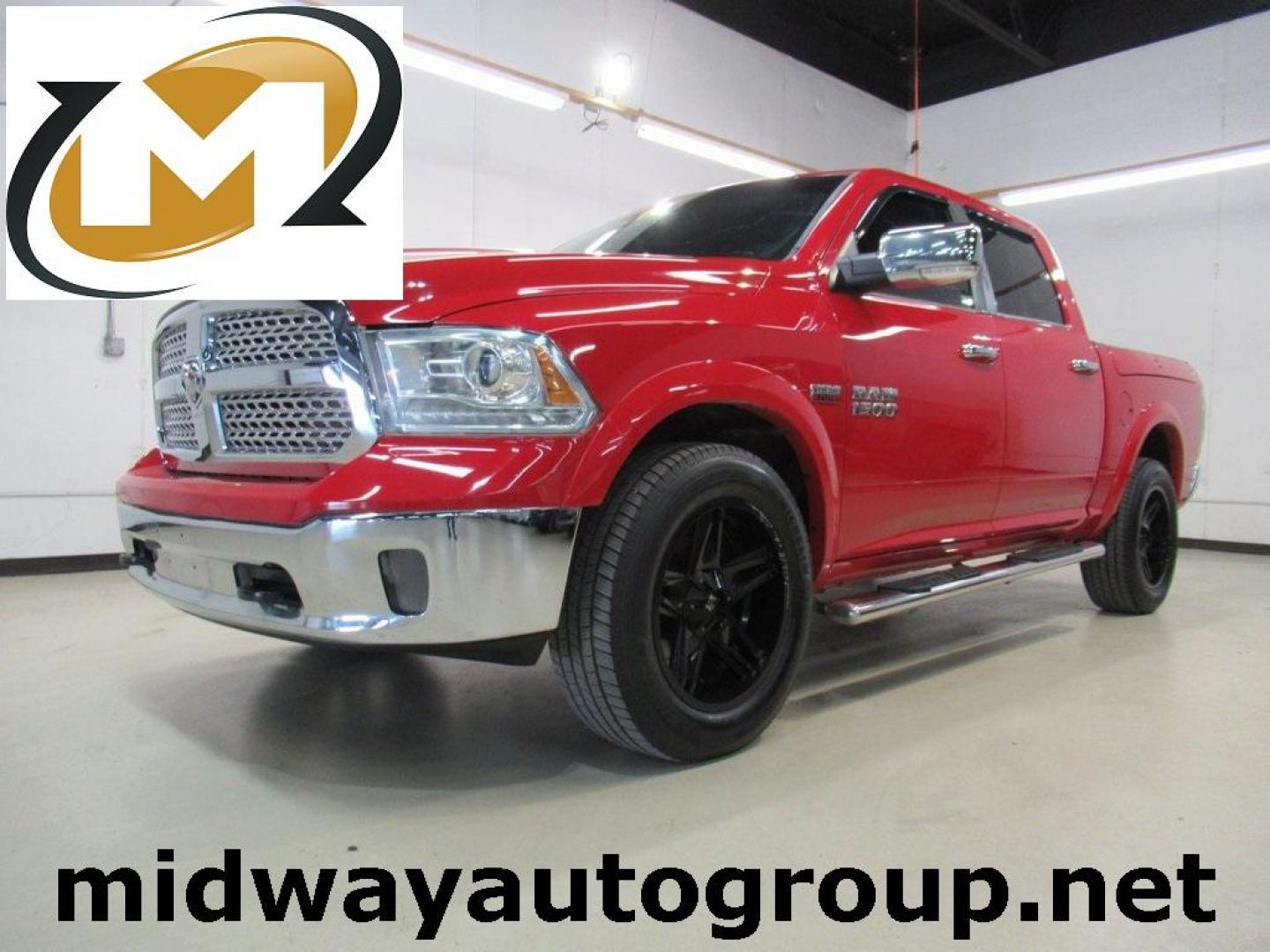 2015 Flame Red Clearcoat /Black Ram 1500 Laramie (1C6RR7NT5FS) with an HEMI 5.7L V8 Multi Displacement VVT engine, Automatic transmission, located at 15300 Midway Rd., Addison, TX, 75001, (972) 702-0011, 32.958321, -96.838074 - HOME OF THE NO HAGGLE PRICE - WHOLESALE PRICES TO THE PUBLIC!! 1500 Laramie, 4D Crew Cab, HEMI 5.7L V8 Multi Displacement VVT, 8-Speed Automatic, 4WD, Flame Red Clearcoat, Black Leather.<br><br>Flame Red Clearcoat 2015 Ram 1500 Laramie<br><br>Recent Arrival!<br><br>Awards:<br> * Green Car Journal 2 - Photo#0