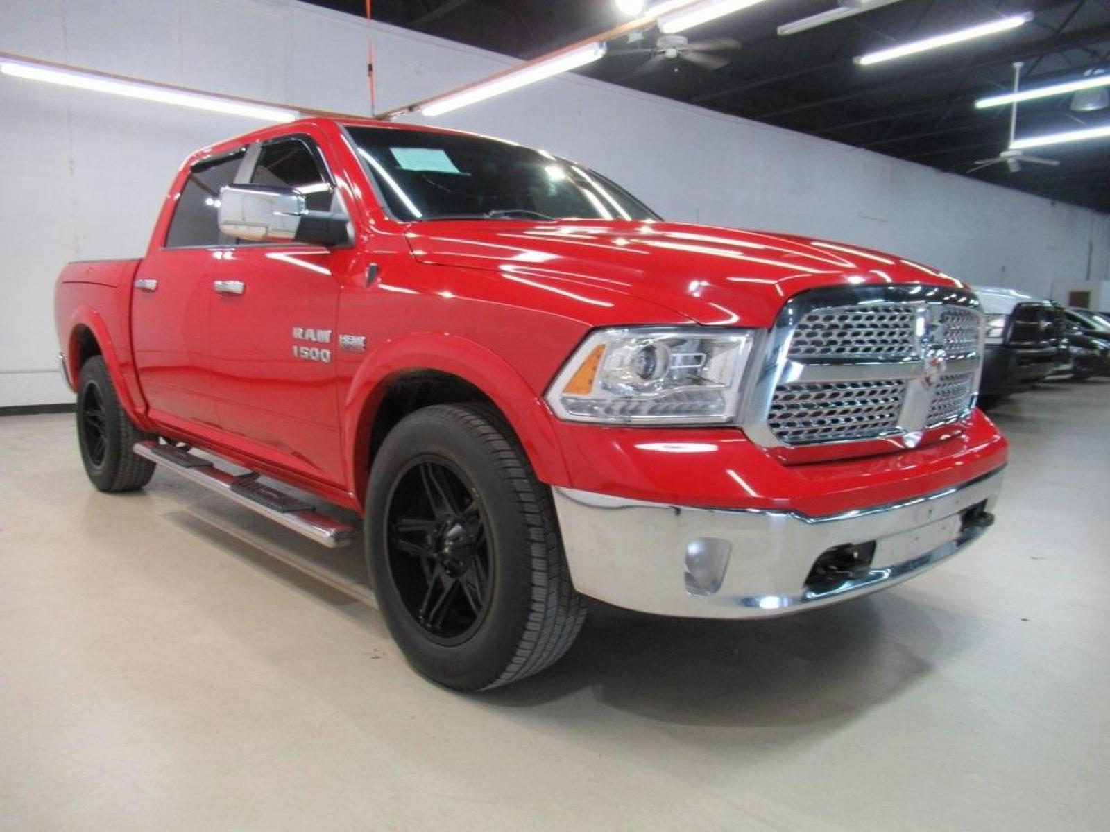 2015 Flame Red Clearcoat /Black Ram 1500 Laramie (1C6RR7NT5FS) with an HEMI 5.7L V8 Multi Displacement VVT engine, Automatic transmission, located at 15300 Midway Rd., Addison, 75001, (972) 702-0011, 32.958321, -96.838074 - HOME OF THE NO HAGGLE PRICE - WHOLESALE PRICES TO THE PUBLIC!! 1500 Laramie, 4D Crew Cab, HEMI 5.7L V8 Multi Displacement VVT, 8-Speed Automatic, 4WD, Flame Red Clearcoat, Black Leather.<br><br>Flame Red Clearcoat 2015 Ram 1500 Laramie<br><br>Recent Arrival!<br><br>Awards:<br> * Green Car Journal 2 - Photo #1
