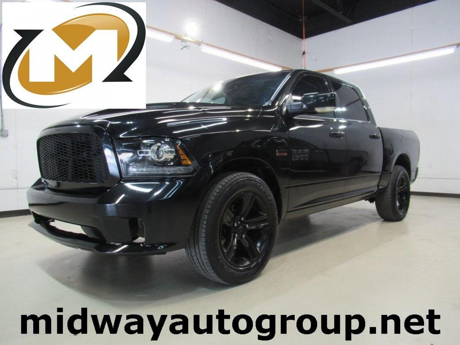 2016 Brilliant Black Crystal Pearlcoat /Black Ram 1500 Sport (1C6RR6MT5GS) with an HEMI 5.7L V8 Multi Displacement VVT engine, Automatic transmission, located at 15300 Midway Rd., Addison, 75001, (972) 702-0011, 32.958321, -96.838074 - Photo #0