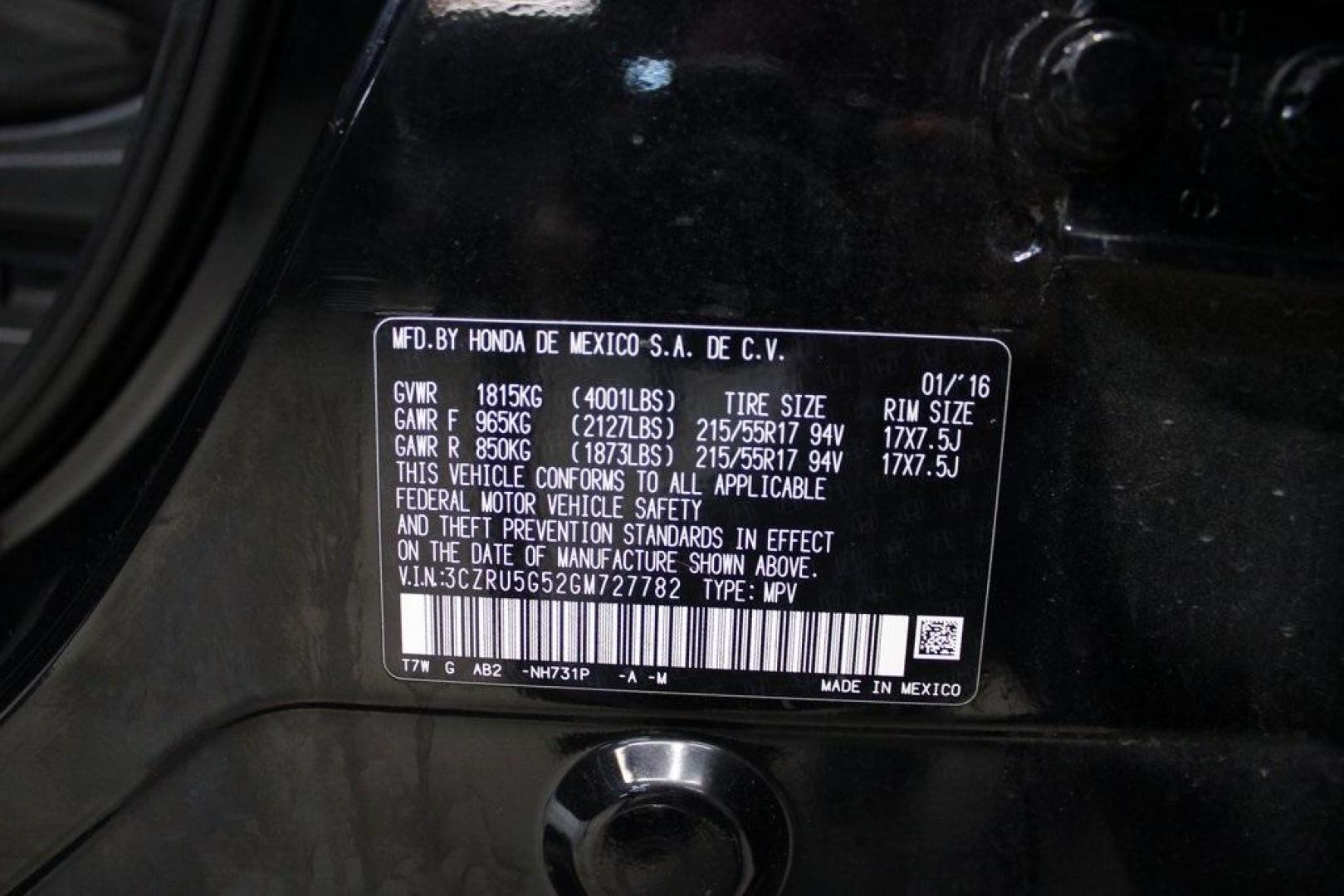 2016 Crystal Black Pearl Honda HR-V EX (3CZRU5G52GM) with an 1.8L I4 SOHC 16V i-VTEC engine, Manual transmission, located at 15300 Midway Rd., Addison, TX, 75001, (972) 702-0011, 32.958321, -96.838074 - Photo#32