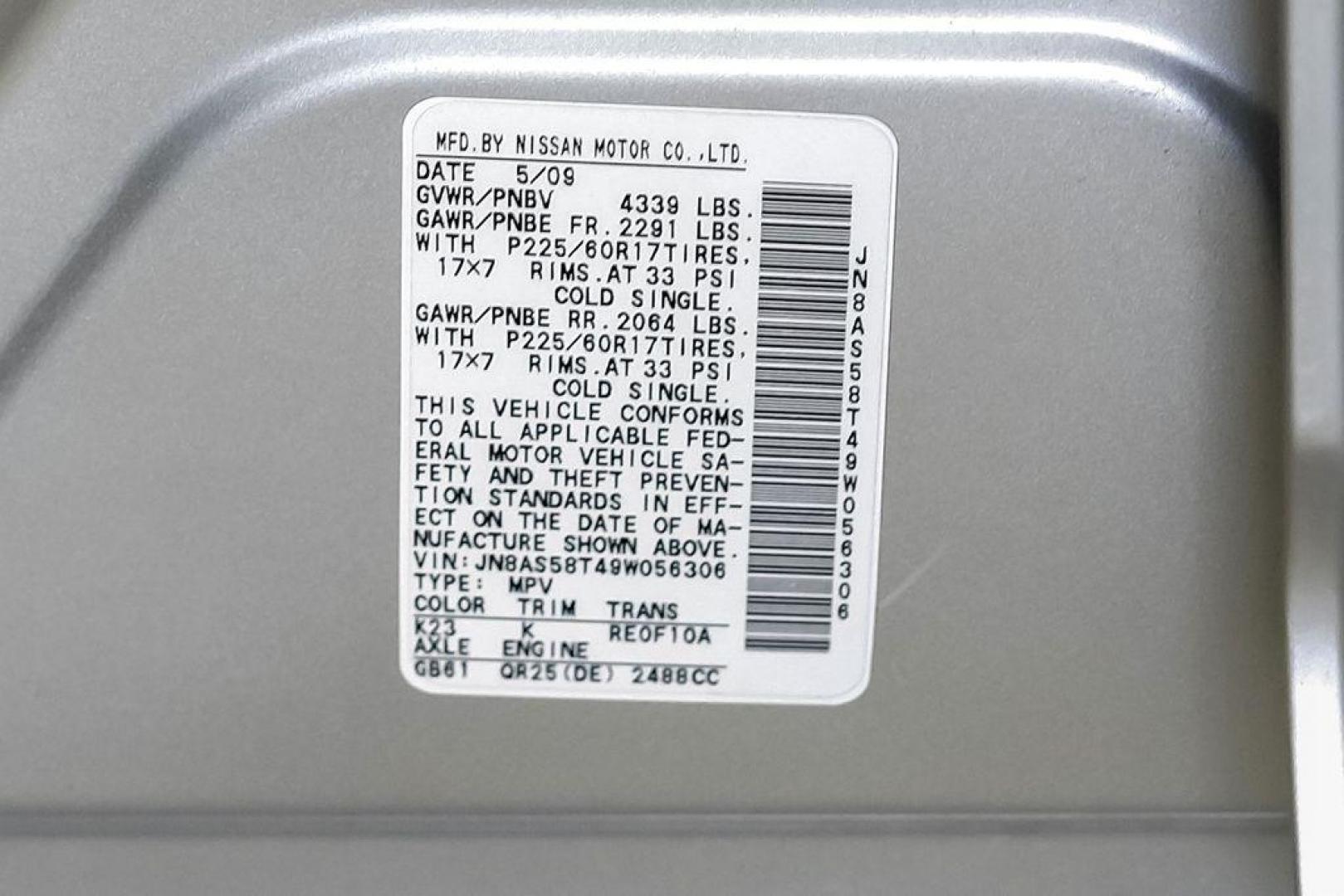 2009 Brilliant Silver Metallic /Gray Nissan Rogue SL (JN8AS58T49W) with an 2.5L 4-Cylinder DOHC 16V engine, CVT transmission, located at 15300 Midway Rd., Addison, TX, 75001, (972) 702-0011, 32.958321, -96.838074 - Photo#54