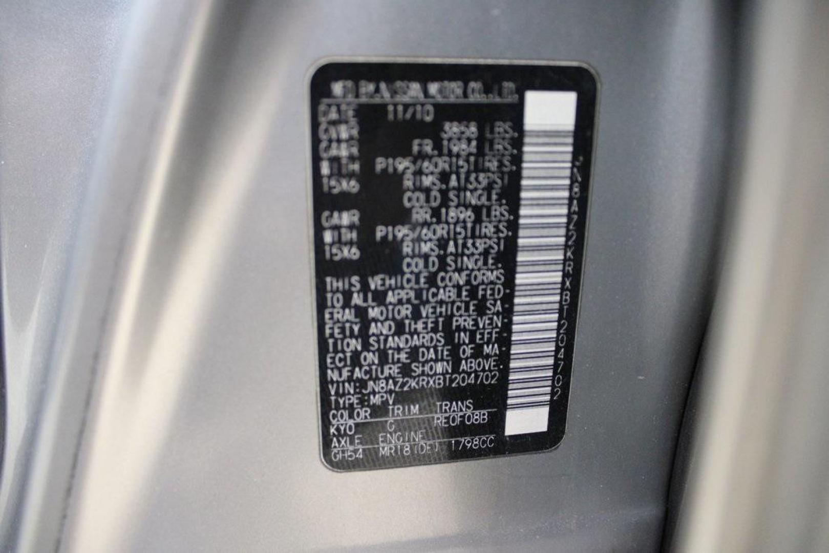 2011 Chrome Silver Metallic /Black Nissan Cube 1.8 S (JN8AZ2KRXBT) with an 1.8L 4-Cylinder DOHC 16V engine, CVT transmission, located at 15300 Midway Rd., Addison, TX, 75001, (972) 702-0011, 32.958321, -96.838074 - HOME OF THE NO HAGGLE PRICE - WHOLESALE PRICES TO THE PUBLIC!! Cube 1.8 S, 4D Wagon, 1.8L 4-Cylinder DOHC 16V, CVT with Xtronic, FWD, Chrome Silver Metallic, Black Cloth.<br><br>Chrome Silver Metallic 2011 Nissan Cube 1.8 S<br><br>27/31 City/Highway MPG<br><br>Awards:<br> * 2011 KBB.com Top 10 Cool - Photo#26