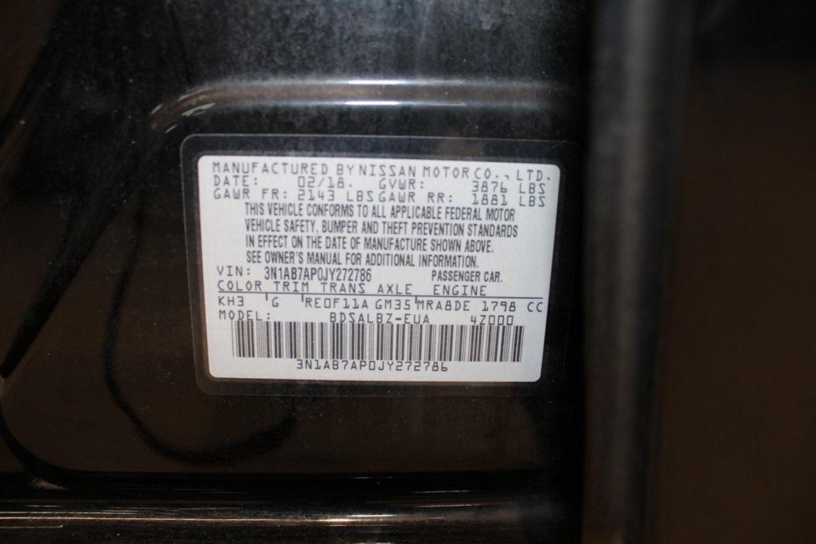 2018 Super Black /Charcoal Nissan Sentra S (3N1AB7AP0JY) with an 1.8L 4-Cylinder DOHC 16V engine, CVT transmission, located at 15300 Midway Rd., Addison, TX, 75001, (972) 702-0011, 32.958321, -96.838074 - Photo#26