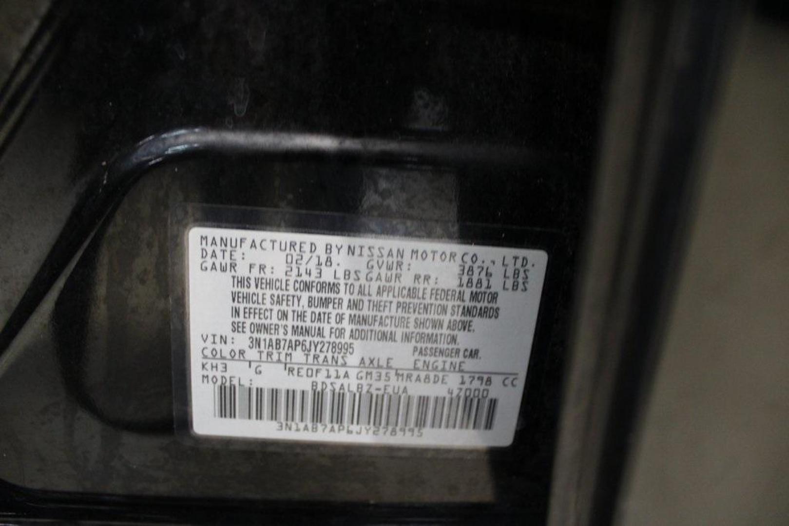 2018 Super Black /Charcoal Nissan Sentra S (3N1AB7AP6JY) with an 1.8L 4-Cylinder DOHC 16V engine, CVT transmission, located at 15300 Midway Rd., Addison, TX, 75001, (972) 702-0011, 32.958321, -96.838074 - Photo#26