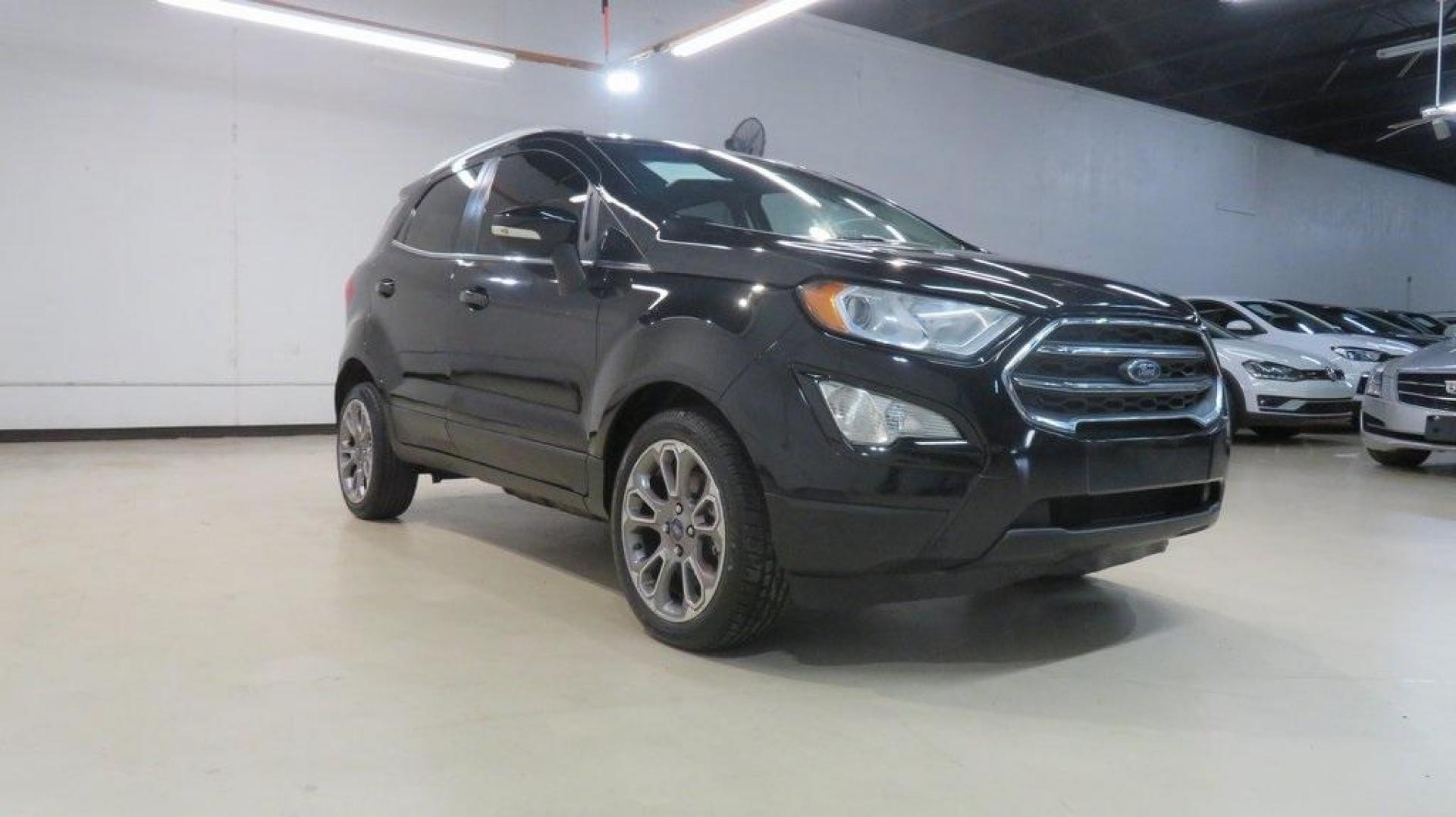 2018 Shadow Black /Black Ford EcoSport Titanium (MAJ3P1VE7JC) with an EcoBoost 1.0L I3 GTDi DOHC Turbocharged VCT engine, Automatic transmission, located at 15300 Midway Rd., Addison, TX, 75001, (972) 702-0011, 32.958321, -96.838074 - Photo#1