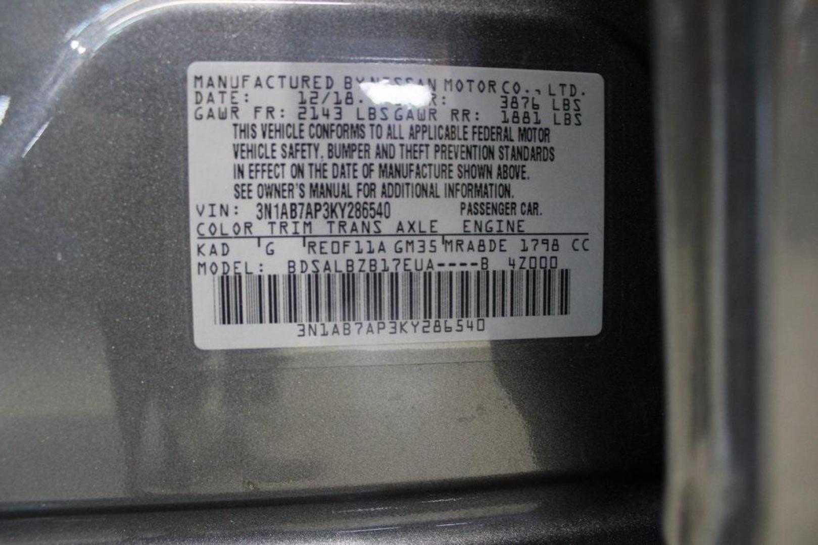 2019 Gun Metallic /Charcoal Nissan Sentra S (3N1AB7AP3KY) with an 1.8L 4-Cylinder DOHC 16V engine, CVT transmission, located at 15300 Midway Rd., Addison, TX, 75001, (972) 702-0011, 32.958321, -96.838074 - Photo#27