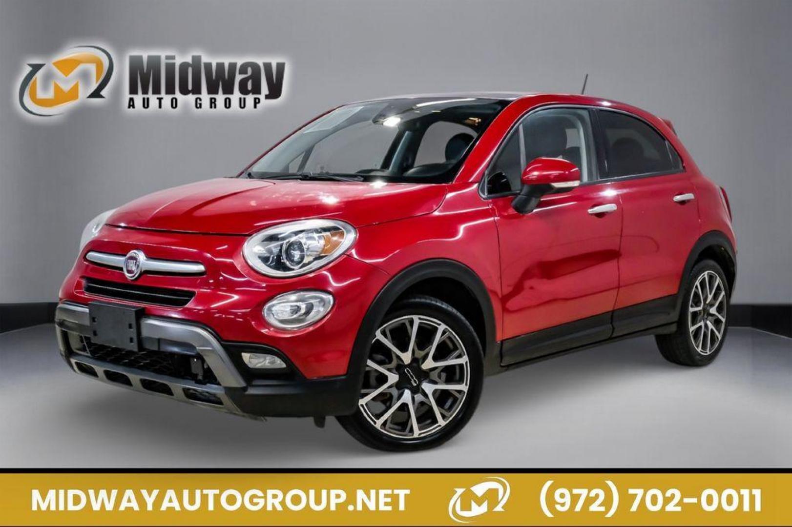 2017 Rosso Passione (Red Hypnotique Clear Coat) /Black Fiat 500X Trekking (ZFBCFXCB2HP) with an 2.4L I4 MultiAir engine, Automatic transmission, located at 15300 Midway Rd., Addison, TX, 75001, (972) 702-0011, 32.958321, -96.838074 - Photo#0