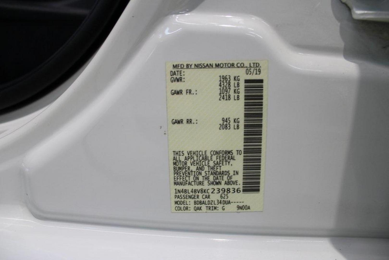 2019 Glacier White /Charcoal Nissan Altima 2.5 S (1N4BL4BV8KC) with an 2.5L 4-Cylinder DOHC 16V engine, CVT transmission, located at 15300 Midway Rd., Addison, TX, 75001, (972) 702-0011, 32.958321, -96.838074 - Photo#31