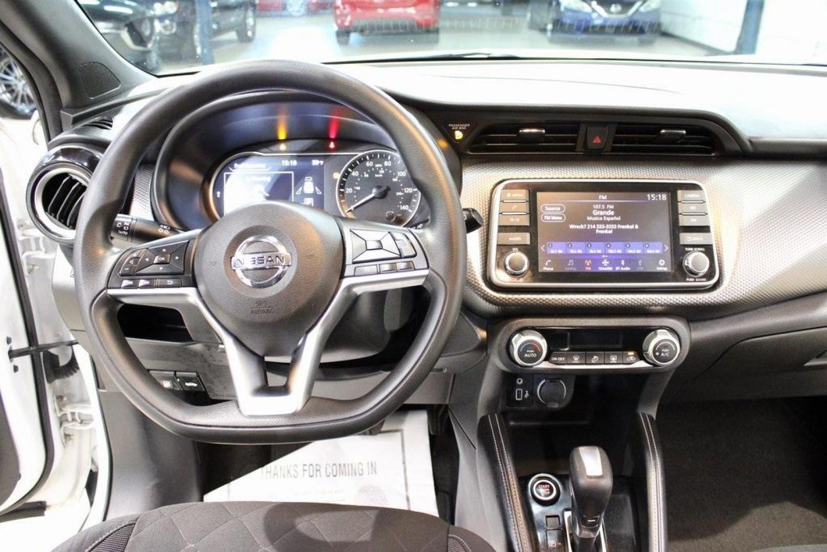 2019 Aspen White Tricoat /Charcoal Nissan Kicks SV (3N1CP5CU4KL) with an 1.6L 4-Cylinder DOHC 16V engine, CVT transmission, located at 15300 Midway Rd., Addison, TX, 75001, (972) 702-0011, 32.958321, -96.838074 - Photo#16