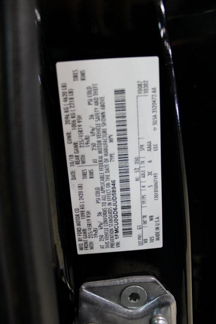 2018 Shadow Black /Charcoal Black Ford Escape SE (1FMCU0GD6JU) with an EcoBoost 2.0L I4 GTDi DOHC Turbocharged VCT engine, Automatic transmission, located at 15300 Midway Rd., Addison, TX, 75001, (972) 702-0011, 32.958321, -96.838074 - 2018 Ford Escape SE<br>Now Available at Midway Auto Group Addison, Texas<br><br>Well-rounded, efficient, and built for everyday versatility, the 2018 Ford Escape SE is the compact SUV that adapts to your lifestyle. With its turbocharged power, smooth ride, and smart interior layout, the Escape is i - Photo#29