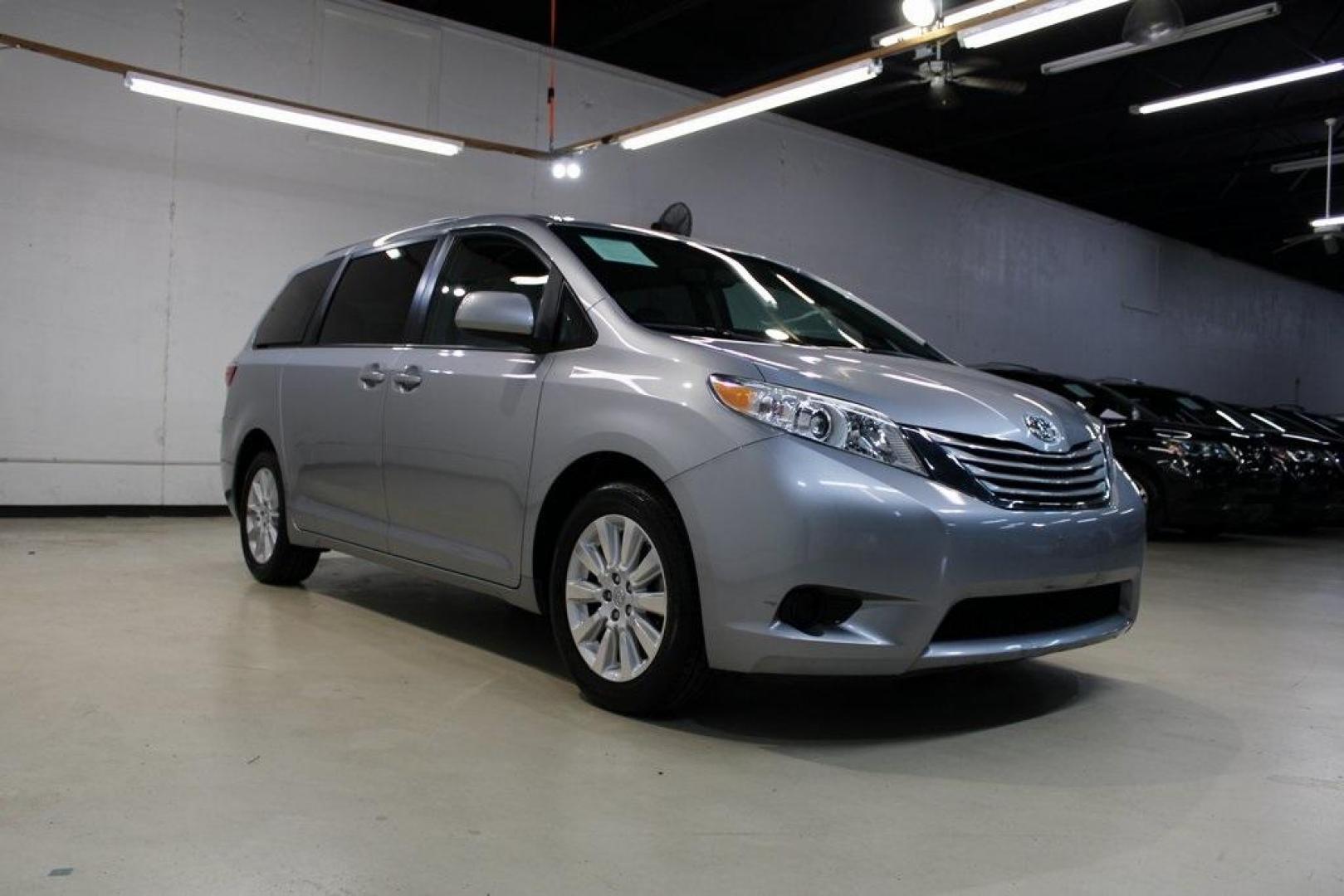 2015 Silver Sky Metallic /Ash Toyota Sienna LE (5TDJK3DC0FS) with an 3.5L V6 SMPI DOHC engine, Automatic transmission, located at 15300 Midway Rd., Addison, TX, 75001, (972) 702-0011, 32.958321, -96.838074 - 2015 Toyota Sienna XLE AWD<br>Now Available at Midway Auto Group Addison, Texas<br><br>Family-focused, feature-rich, and built to lastthe 2015 Toyota Sienna XLE AWD brings together minivan practicality with premium comfort and all-weather confidence. Whether you're navigating DFW traffic or heading - Photo#1