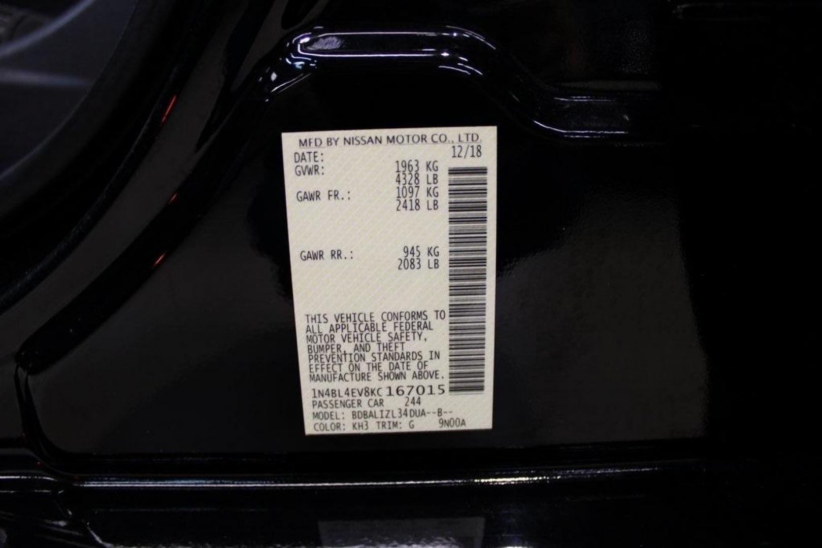 2019 Super Black Clearcoat /Charcoal Nissan Altima 2.5 SL (1N4BL4EV8KC) with an 2.5L 4-Cylinder DOHC 16V engine, CVT transmission, located at 15300 Midway Rd., Addison, TX, 75001, (972) 702-0011, 32.958321, -96.838074 - Photo#29