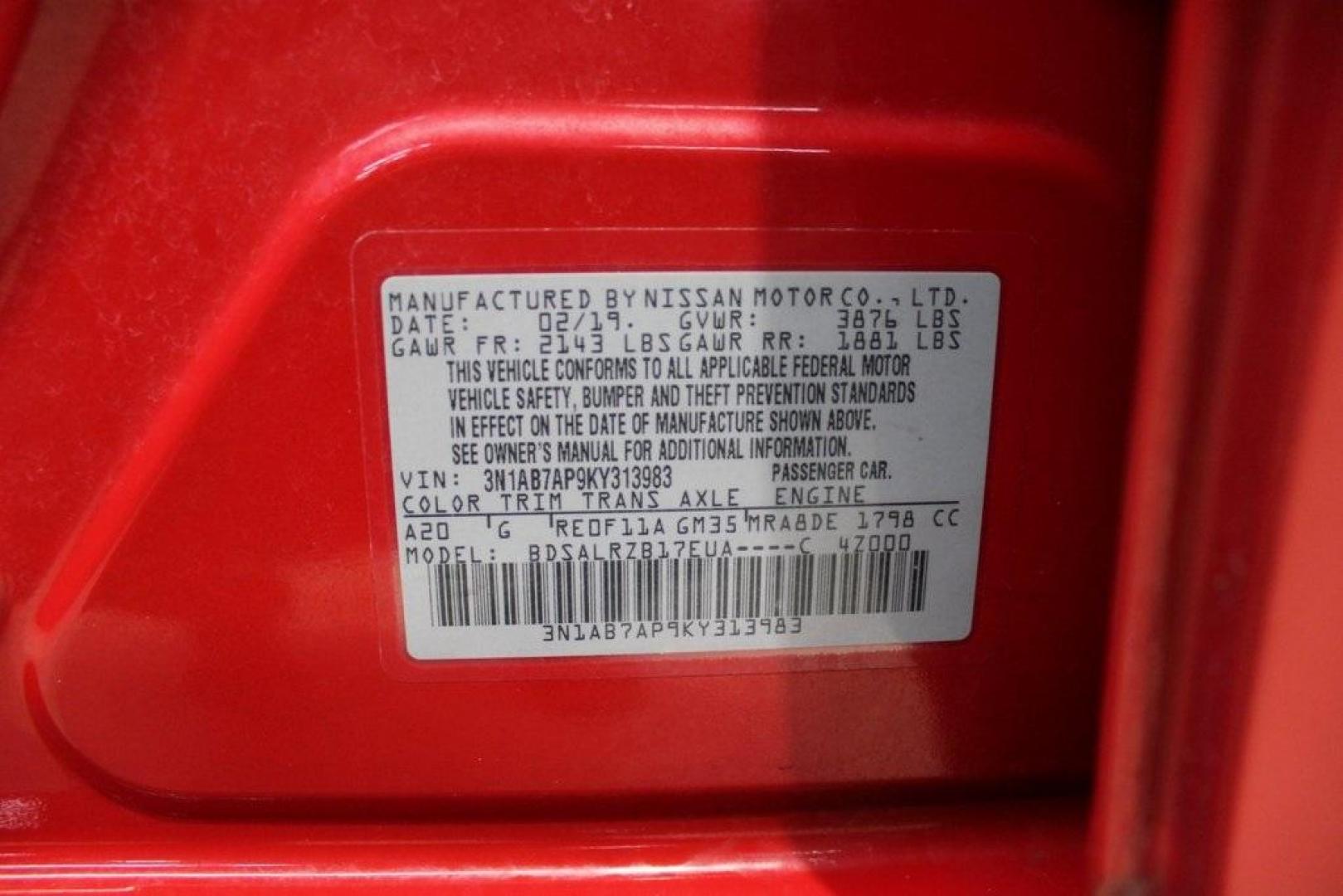 2019 Red Alert /Charcoal Nissan Sentra SR (3N1AB7AP9KY) with an 1.8L 4-Cylinder DOHC 16V engine, CVT transmission, located at 15300 Midway Rd., Addison, TX, 75001, (972) 702-0011, 32.958321, -96.838074 - Photo#30
