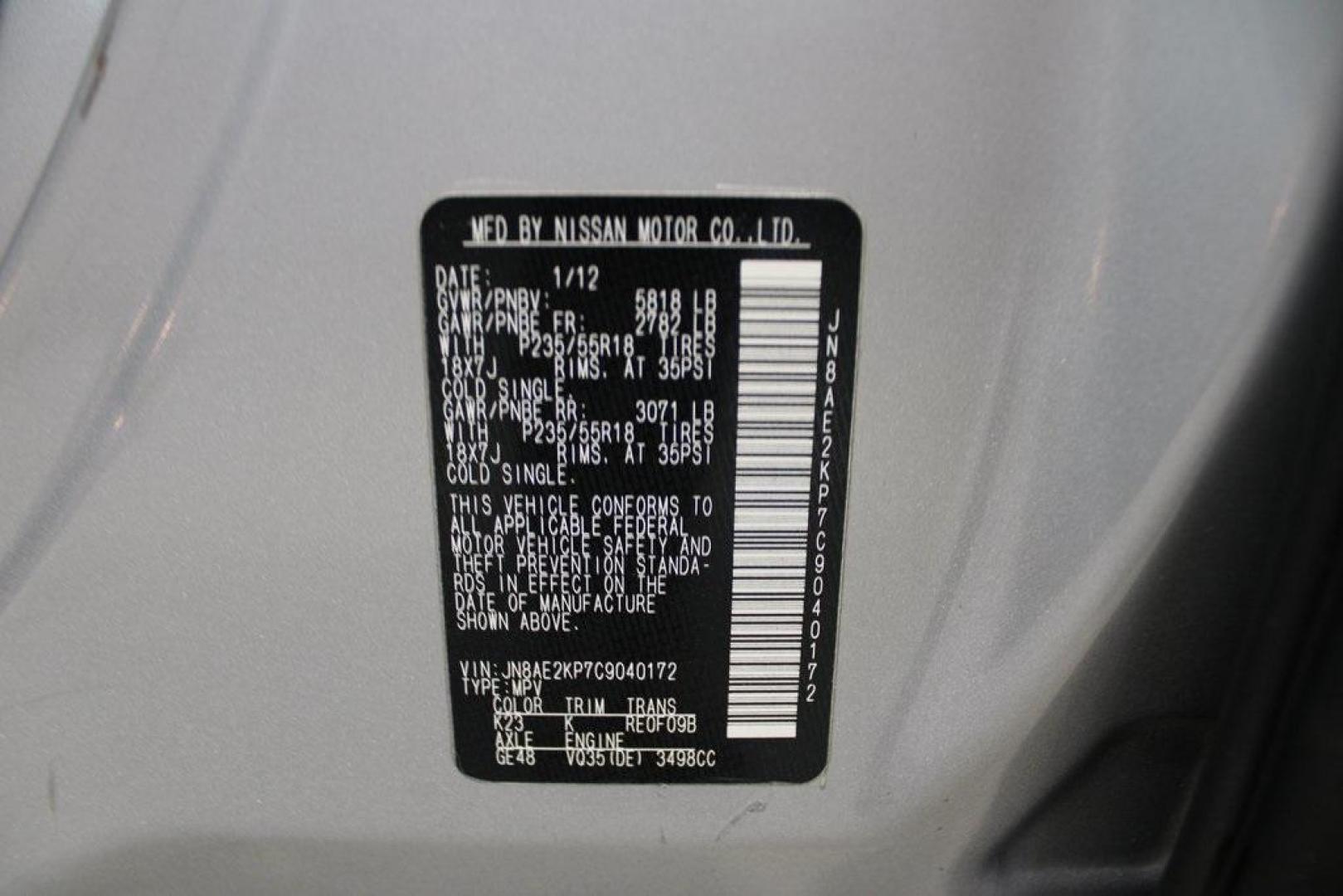2012 Brilliant Silver Metallic /Gray Nissan Quest 3.5 LE (JN8AE2KP7C9) with an 3.5L V6 DOHC 24V engine, CVT transmission, located at 15300 Midway Rd., Addison, TX, 75001, (972) 702-0011, 32.958321, -96.838074 - Photo#34