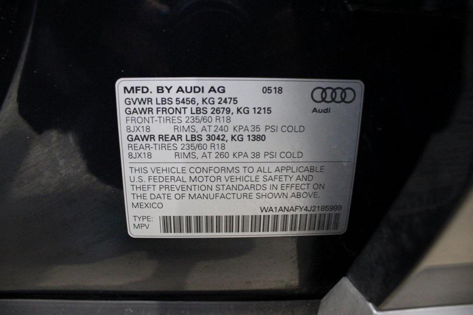 2018 Moonlight Blue /Brown Audi Q5 2.0T (WA1ANAFY4J2) with an 2.0L TFSI engine, Automatic transmission, located at 15300 Midway Rd., Addison, TX, 75001, (972) 702-0011, 32.958321, -96.838074 - Photo#27