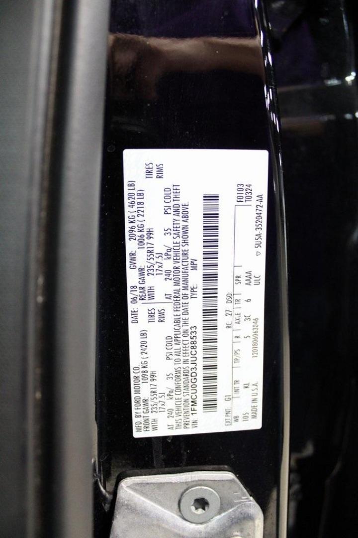 2018 Shadow Black /Medium Light Stone Ford Escape SE (1FMCU0GD3JU) with an EcoBoost 2.0L I4 GTDi DOHC Turbocharged VCT engine, Automatic transmission, located at 15300 Midway Rd., Addison, TX, 75001, (972) 702-0011, 32.958321, -96.838074 - Photo#28