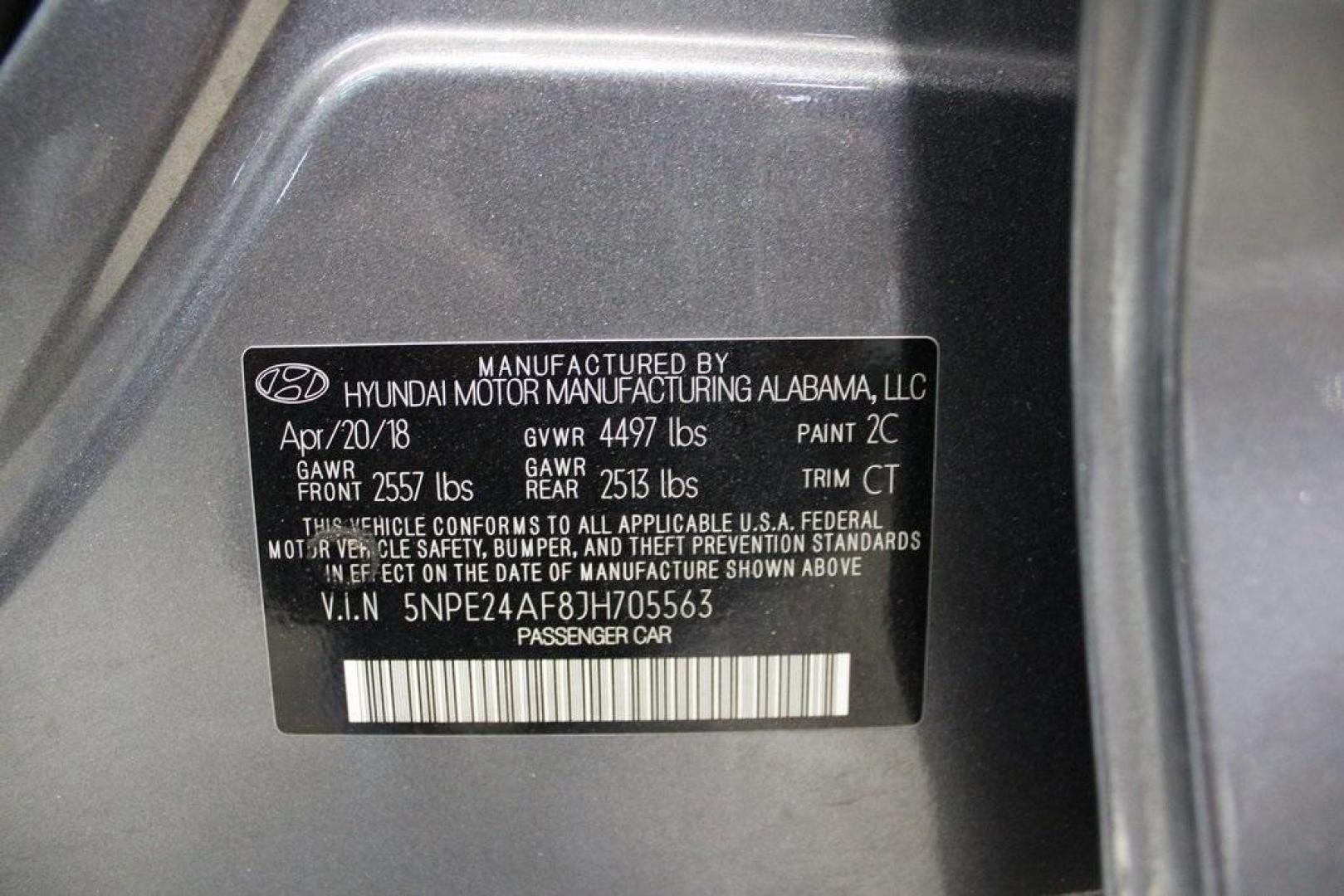 2018 Machine Gray /Black Hyundai Sonata SE (5NPE24AF8JH) with an 2.4L I4 DGI DOHC 16V LEV3-ULEV70 185hp engine, Automatic transmission, located at 15300 Midway Rd., Addison, TX, 75001, (972) 702-0011, 32.958321, -96.838074 - Photo#25