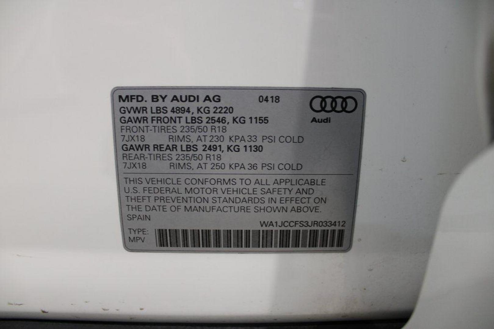 2018 White /Chestnut Brown Audi Q3 2.0T Premium (WA1JCCFS3JR) with an 2.0L 4-Cylinder TFSI engine, Automatic transmission, located at 15300 Midway Rd., Addison, TX, 75001, (972) 702-0011, 32.958321, -96.838074 - HOME OF THE NO HAGGLE PRICE - WHOLESALE PRICES TO THE PUBLIC!! Priced below KBB Fair Purchase Price!<br><br>White 2018 Audi Q3 2.0T Premium<br><br>20/28 City/Highway MPG<br><br>Awards:<br> * 2018 KBB.com 10 Best Luxury Cars Under $35,000 * 2018 KBB.com 10 Most Awarded Brands<br><br>At Midway Auto - Photo#27