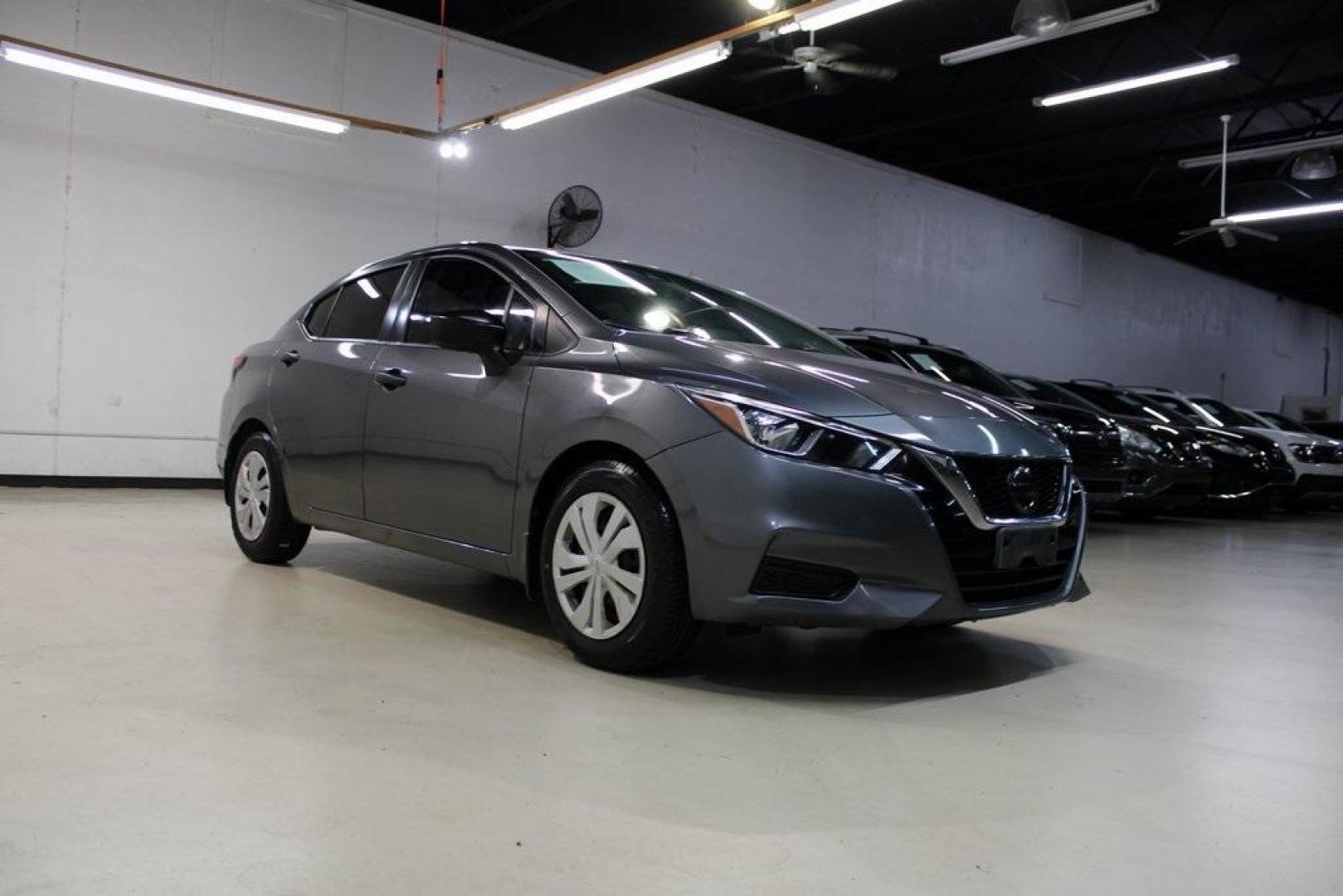 2021 Gun Metallic /Charcoal Nissan Versa 1.6 S (3N1CN8DV1ML) with an 1.6L 4-Cylinder DOHC 16V engine, CVT transmission, located at 15300 Midway Rd., Addison, TX, 75001, (972) 702-0011, 32.958321, -96.838074 - Photo#1