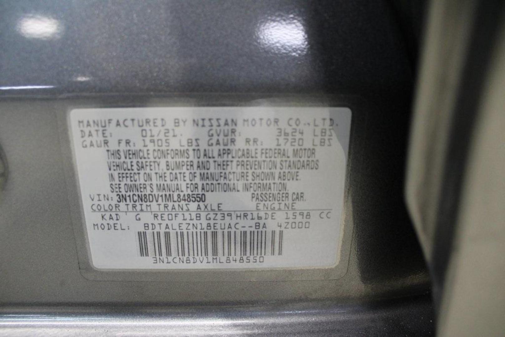 2021 Gun Metallic /Charcoal Nissan Versa 1.6 S (3N1CN8DV1ML) with an 1.6L 4-Cylinder DOHC 16V engine, CVT transmission, located at 15300 Midway Rd., Addison, TX, 75001, (972) 702-0011, 32.958321, -96.838074 - Photo#26