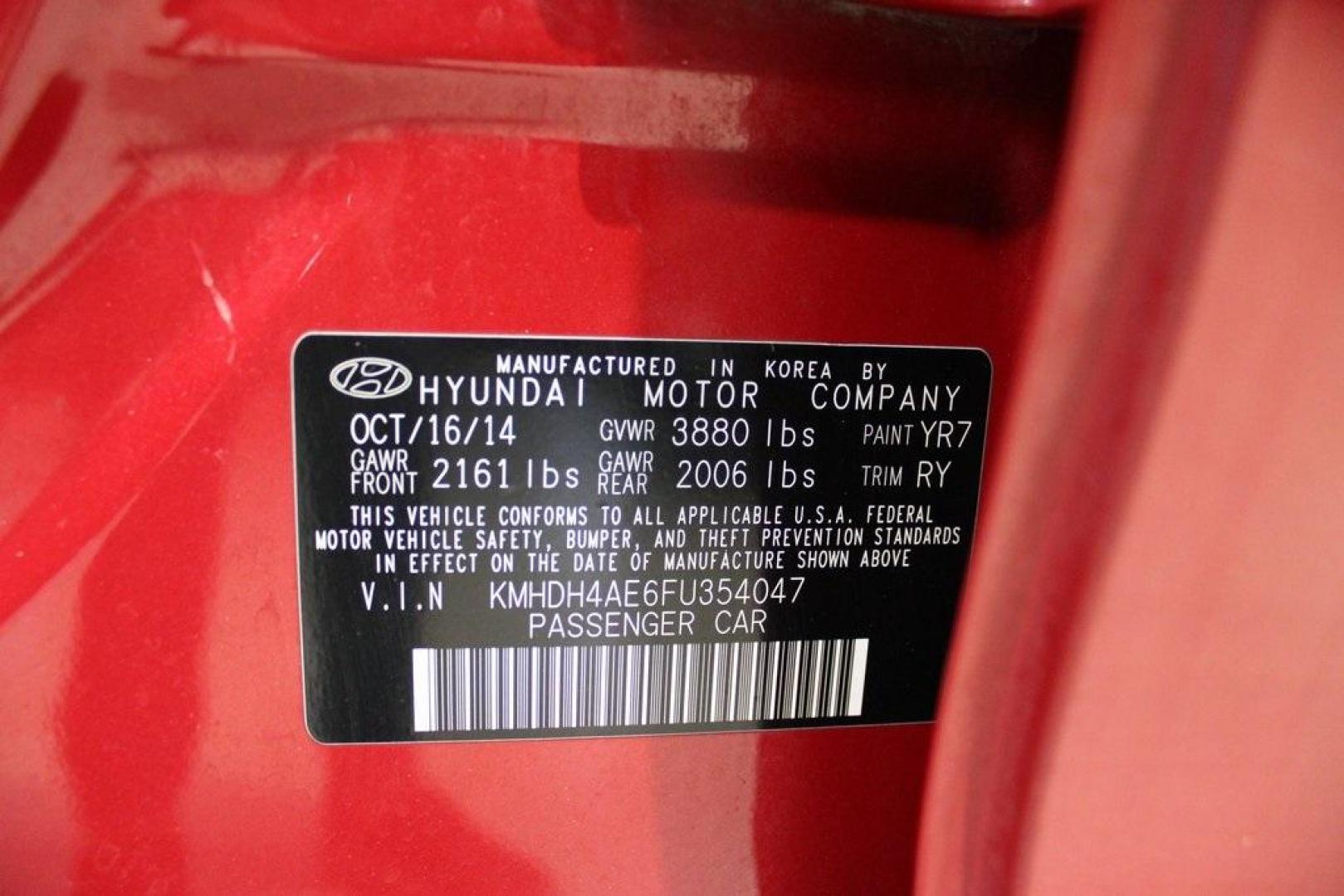 2015 Geranium Red /Black Hyundai Elantra SE (KMHDH4AE6FU) with an 1.8L I4 MPI DOHC 16V ULEV II 145hp engine, Automatic transmission, located at 15300 Midway Rd., Addison, TX, 75001, (972) 702-0011, 32.958321, -96.838074 - Photo#25