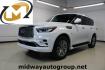 2018 Moonstone White /Graphite INFINITI QX80 Base (JN8AZ2NF0J9) with an 5.6L V8 engine, Automatic transmission, located at 15300 Midway Rd., Addison, TX, 75001, (972) 702-0011, 32.958321, -96.838074 - 2018 INFINITI QX80<br><br>Now Available at Midway Auto Group, Addison, Texas<br><br>Bold, luxurious, and built for families who want full-size capability with premium comfort, the 2018 INFINITI QX80 stands at the top of the luxury SUV segment. With powerful V8 performance, a commanding road presence - Photo#0
