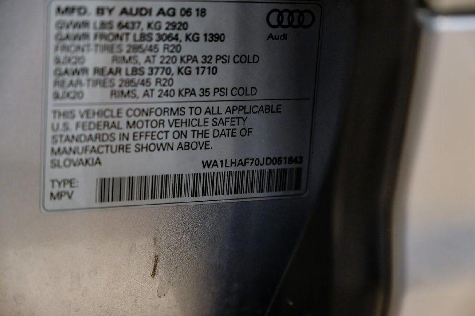 2018 Florett Silver Metallic /Black Audi Q7 2.0T Premium Plus (WA1LHAF70JD) with an 2.0L I4 TFSI DOHC engine, Automatic transmission, located at 15300 Midway Rd., Addison, TX, 75001, (972) 702-0011, 32.958321, -96.838074 - 2018 Audi Q7 3.0T Prestige Quattro<br><br>Now Available at Midway Auto Group, Addison, Texas<br><br>Luxurious, powerful, and technologically advanced the 2018 Audi Q7 Prestige Quattro represents the pinnacle of Audis three-row SUV lineup. With its supercharged V6 engine, exceptional ride quality, pr - Photo#73