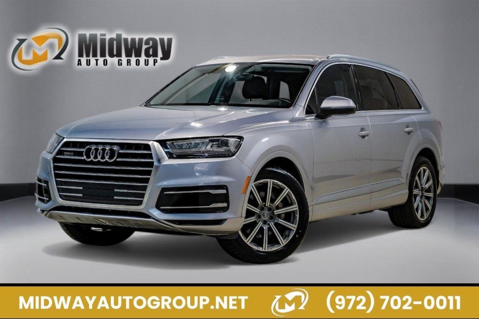 2018 Florett Silver Metallic /Black Audi Q7 2.0T Premium Plus (WA1LHAF70JD) with an 2.0L I4 TFSI DOHC engine, Automatic transmission, located at 15300 Midway Rd., Addison, TX, 75001, (972) 702-0011, 32.958321, -96.838074 - 2018 Audi Q7 3.0T Prestige Quattro<br><br>Now Available at Midway Auto Group, Addison, Texas<br><br>Luxurious, powerful, and technologically advanced the 2018 Audi Q7 Prestige Quattro represents the pinnacle of Audis three-row SUV lineup. With its supercharged V6 engine, exceptional ride quality, pr- Photo#0