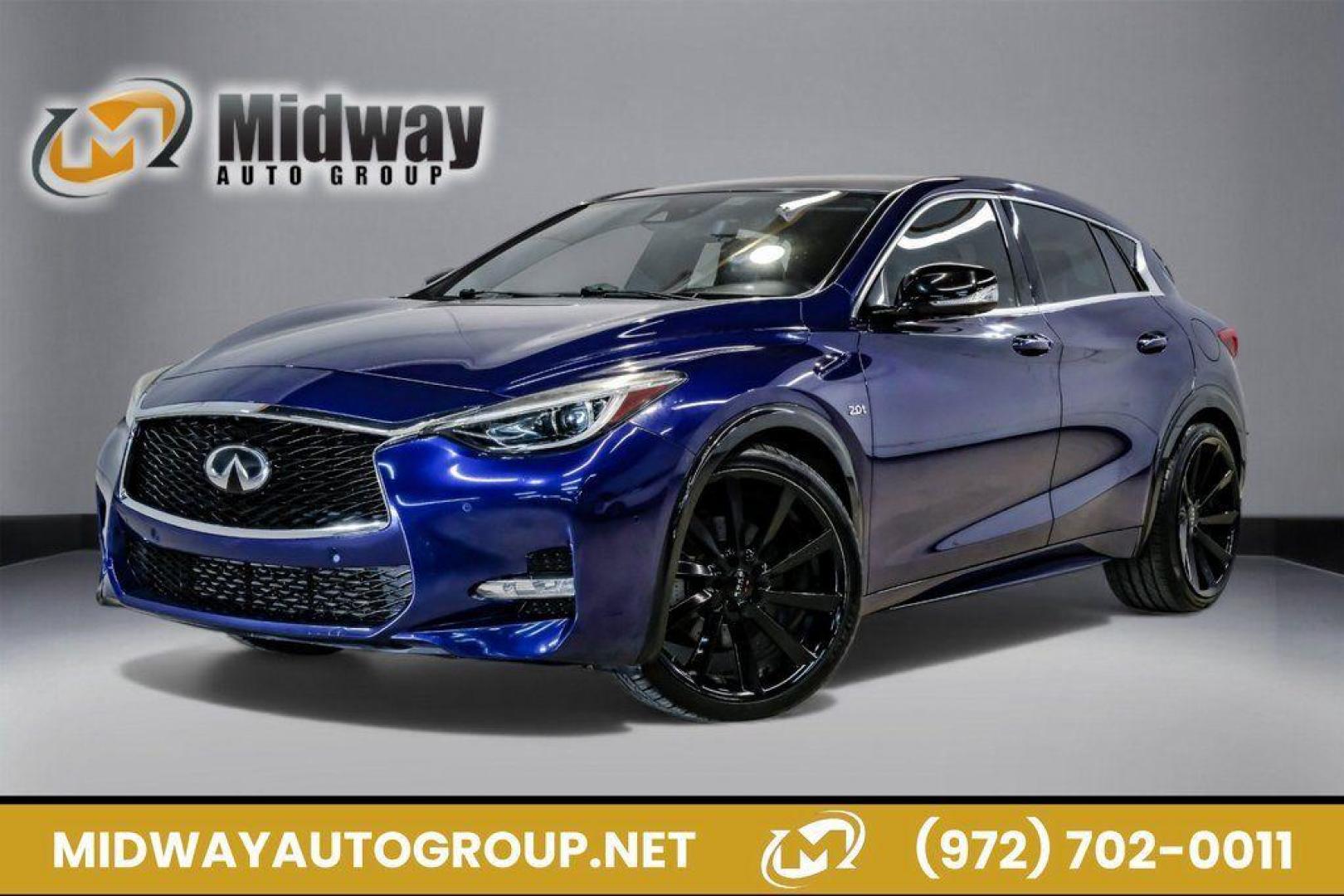 2019 Ink Blue /Graphite INFINITI QX30 Sport (SJKCH5CP8KA) with an 2.0L I4 DOHC Turbocharged engine, Automatic transmission, located at 15300 Midway Rd., Addison, TX, 75001, (972) 702-0011, 32.958321, -96.838074 - 2019 INFINITI QX30 Sport<br><br>Now Available at Midway Auto Group, Addison, Texas<br><br>Aggressive, athletic, and premium the 2019 INFINITI QX30 Sport stands out with its lower stance, sport-tuned suspension, upgraded interior, and bold styling enhancements. As the performance-oriented model in th - Photo#0