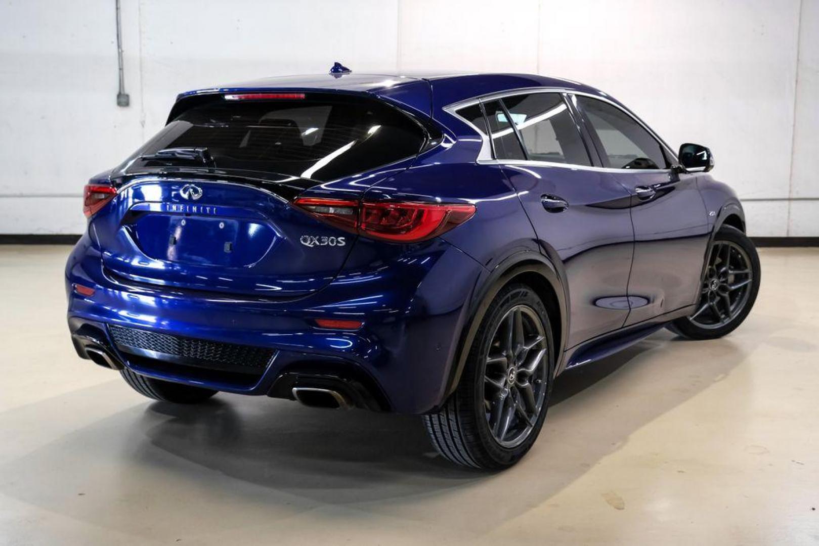 2019 Ink Blue /Graphite INFINITI QX30 Sport (SJKCH5CP8KA) with an 2.0L I4 DOHC Turbocharged engine, Automatic transmission, located at 15300 Midway Rd., Addison, TX, 75001, (972) 702-0011, 32.958321, -96.838074 - 2019 INFINITI QX30 Sport<br><br>Now Available at Midway Auto Group, Addison, Texas<br><br>Aggressive, athletic, and premium the 2019 INFINITI QX30 Sport stands out with its lower stance, sport-tuned suspension, upgraded interior, and bold styling enhancements. As the performance-oriented model in th - Photo#8