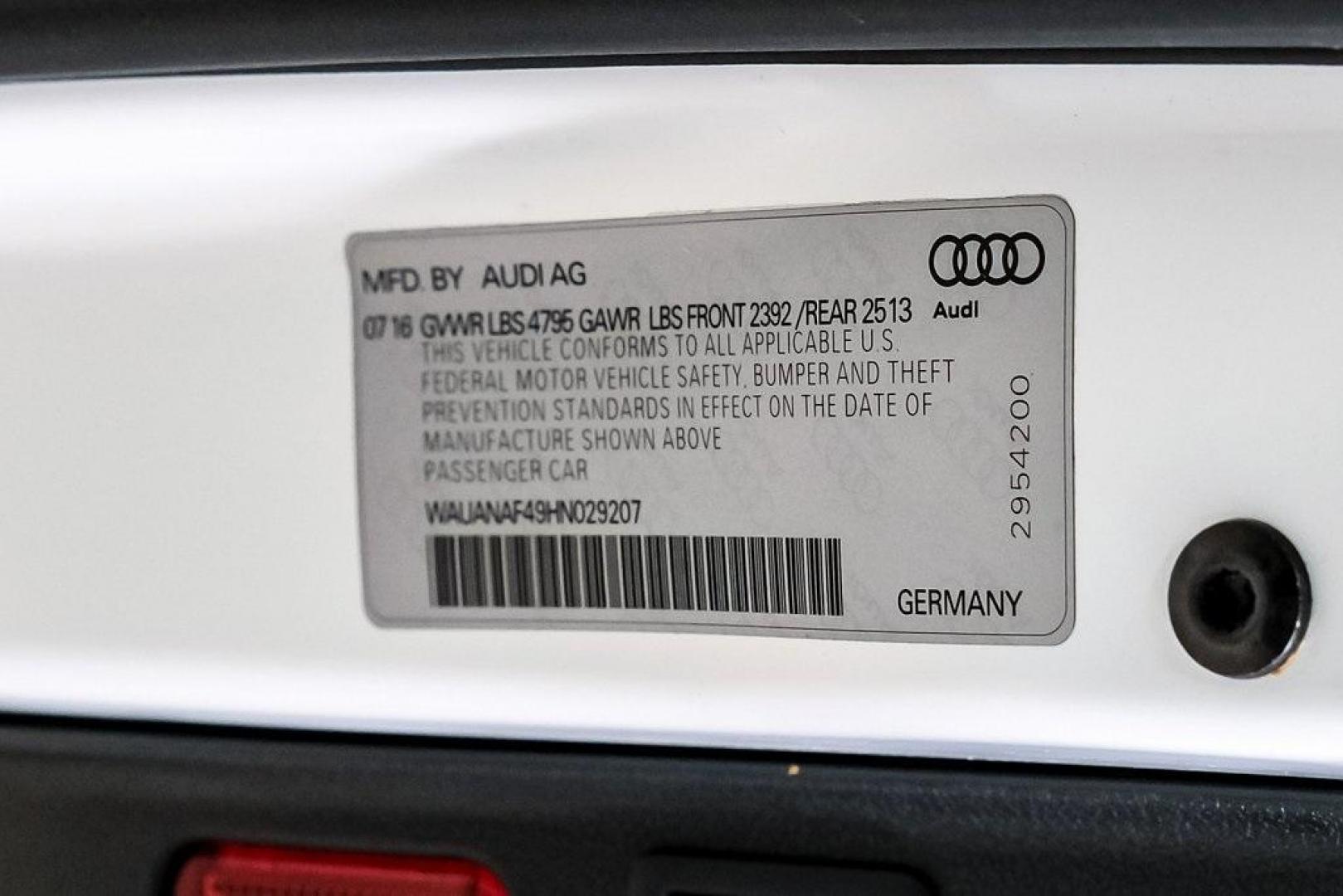 2017 Ibis White /Black Audi A4 2.0T Premium (WAUANAF49HN) with an 2.0L I4 TFSI DOHC engine, Automatic transmission, located at 15300 Midway Rd., Addison, TX, 75001, (972) 702-0011, 32.958321, -96.838074 - 2017 Audi A4 2.0T Premium<br><br>Now Available at Midway Auto Group, Addison, Texas<br><br>Refined, efficient, and unmistakably Audi the 2017 Audi A4 Premium delivers a luxury driving experience with smooth turbocharged performance, a high-quality interior, and advanced technology throughout. With c - Photo#70