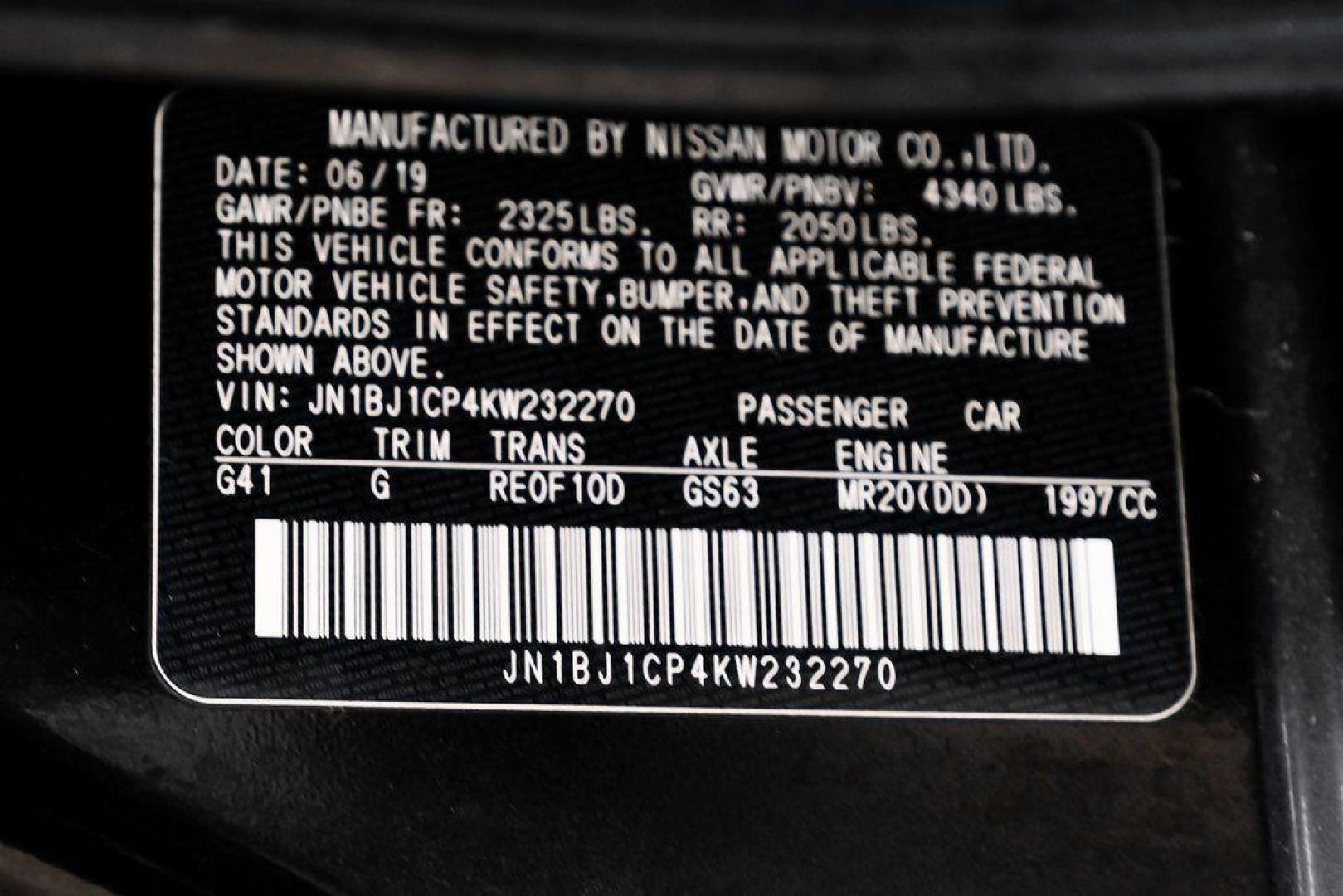 2019 Magnetic Black Pearl /Charcoal Nissan Rogue Sport SL (JN1BJ1CP4KW) with an 2.0L DOHC engine, CVT transmission, located at 15300 Midway Rd., Addison, TX, 75001, (972) 702-0011, 32.958321, -96.838074 - Photo#62