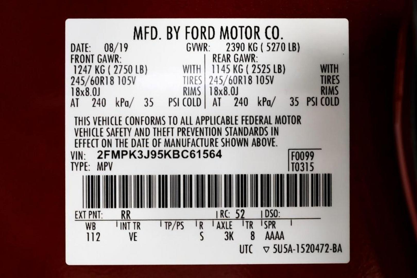 2019 Ruby Red /Ebony Ford Edge SEL (2FMPK3J95KB) with an EcoBoost 2.0L I4 GTDi DOHC Turbocharged VCT engine, Automatic transmission, located at 15300 Midway Rd., Addison, TX, 75001, (972) 702-0011, 32.958321, -96.838074 - Photo#85