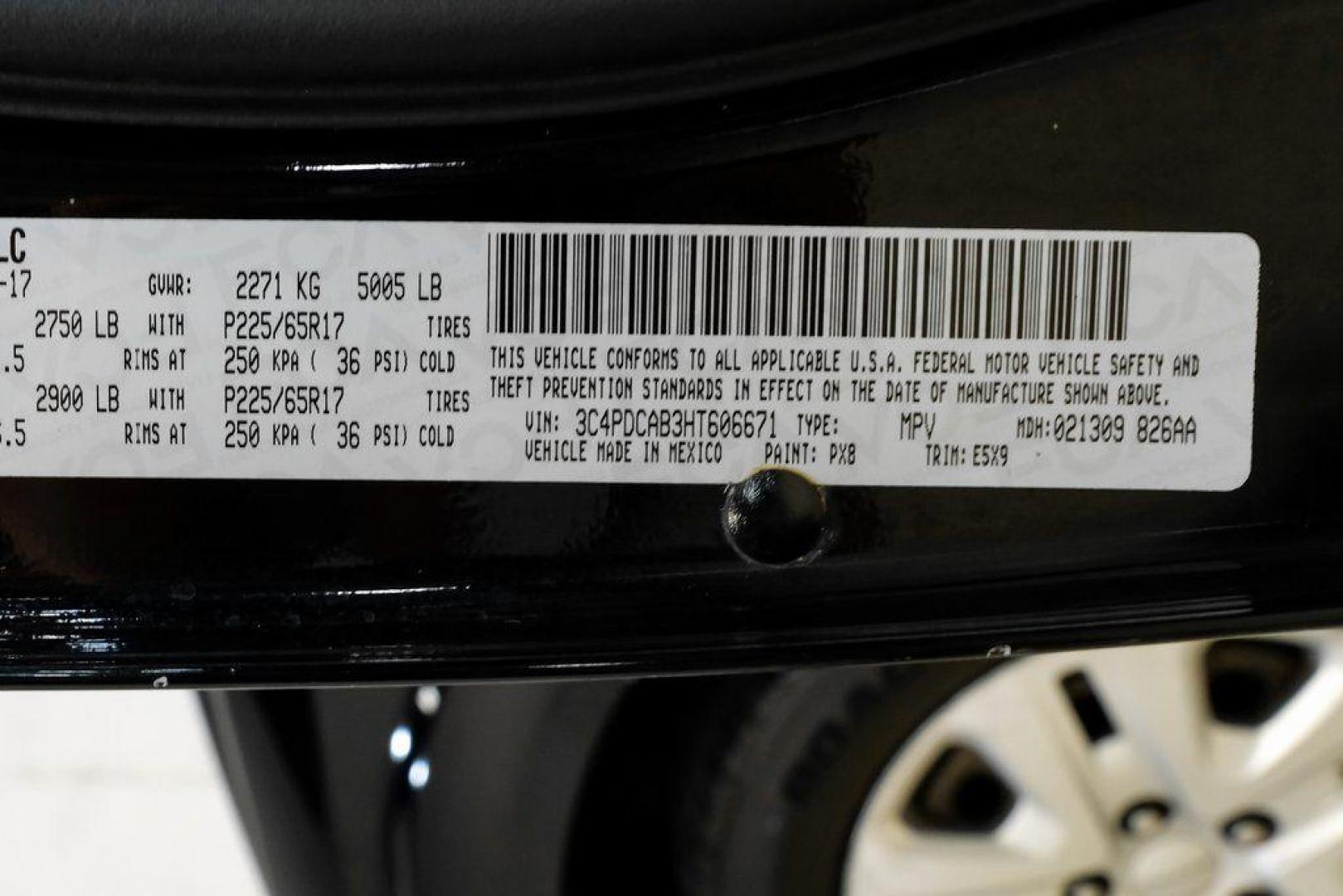 2017 Pitch Black Clearcoat /Black Dodge Journey SE (3C4PDCAB3HT) with an 2.4L I4 DOHC 16V Dual VVT engine, Automatic transmission, located at 15300 Midway Rd., Addison, TX, 75001, (972) 702-0011, 32.958321, -96.838074 - 2017 Dodge Journey SE<br><br>Now Available at Midway Auto Group, Addison, Texas<br><br>Practical, versatile, and budget-friendly, the 2017 Dodge Journey SE is a midsize SUV that delivers space, comfort, and value. With flexible seating, strong reliability, and a smooth driving feel, the Journey SE i - Photo#57