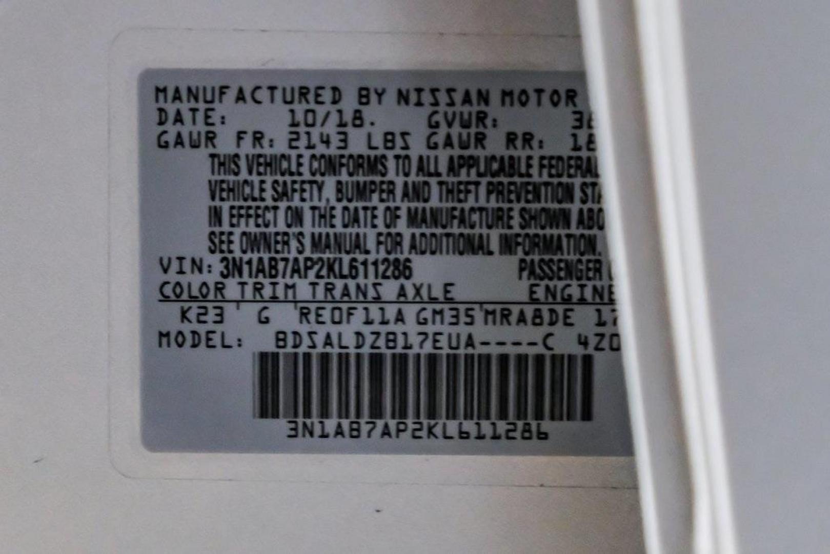 2019 Brilliant Silver Metallic /Charcoal Nissan Sentra SV (3N1AB7AP2KL) with an 1.8L 4-Cylinder DOHC 16V engine, CVT transmission, located at 15300 Midway Rd., Addison, TX, 75001, (972) 702-0011, 32.958321, -96.838074 - Photo#67