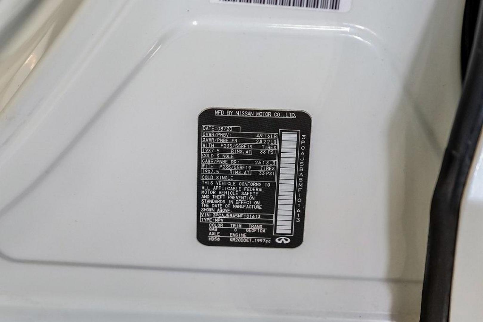 2021 Majestic White /Wheat INFINITI QX50 LUXE (3PCAJ5BA5MF) with an I4 engine, CVT transmission, located at 15300 Midway Rd., Addison, TX, 75001, (972) 702-0011, 32.958321, -96.838074 - Photo#60