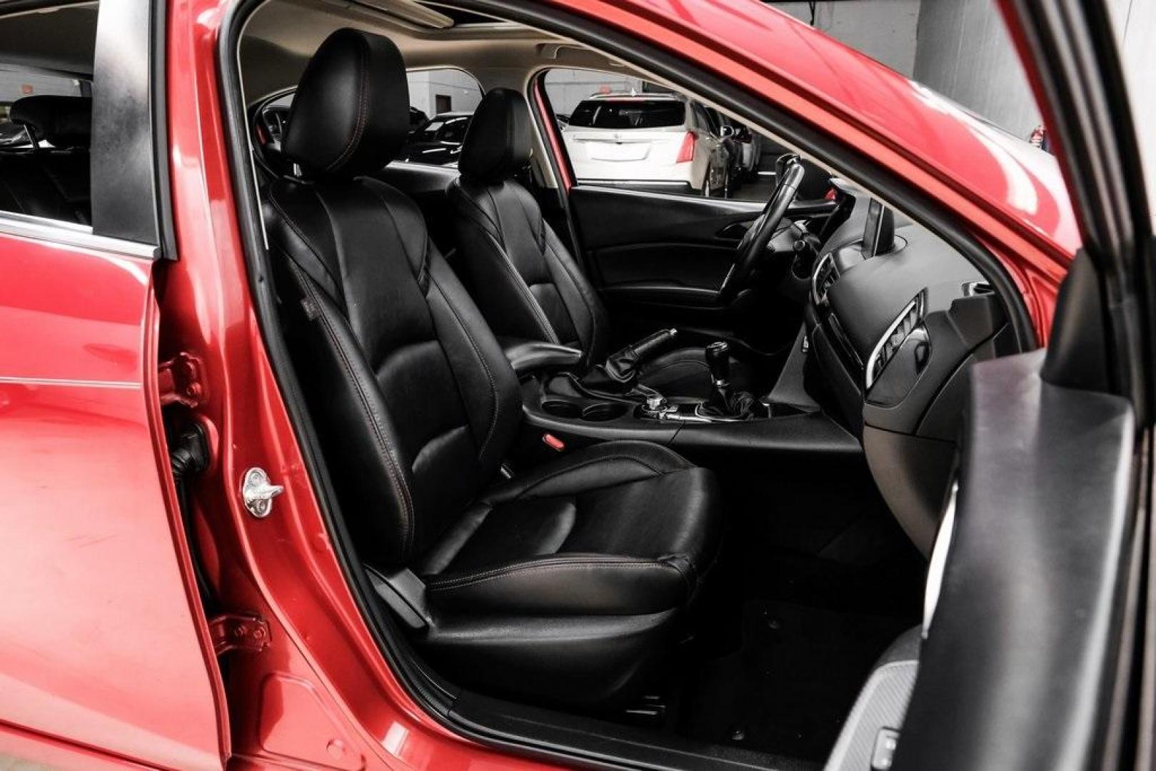 2015 Soul Red Metallic /Black Mazda Mazda3 i Grand Touring (3MZBM1M79FM) with an SKYACTIV-G 2.0L 4-Cylinder DOHC 16V engine, Manual transmission, located at 15300 Midway Rd., Addison, TX, 75001, (972) 702-0011, 32.958321, -96.838074 - Photo#38