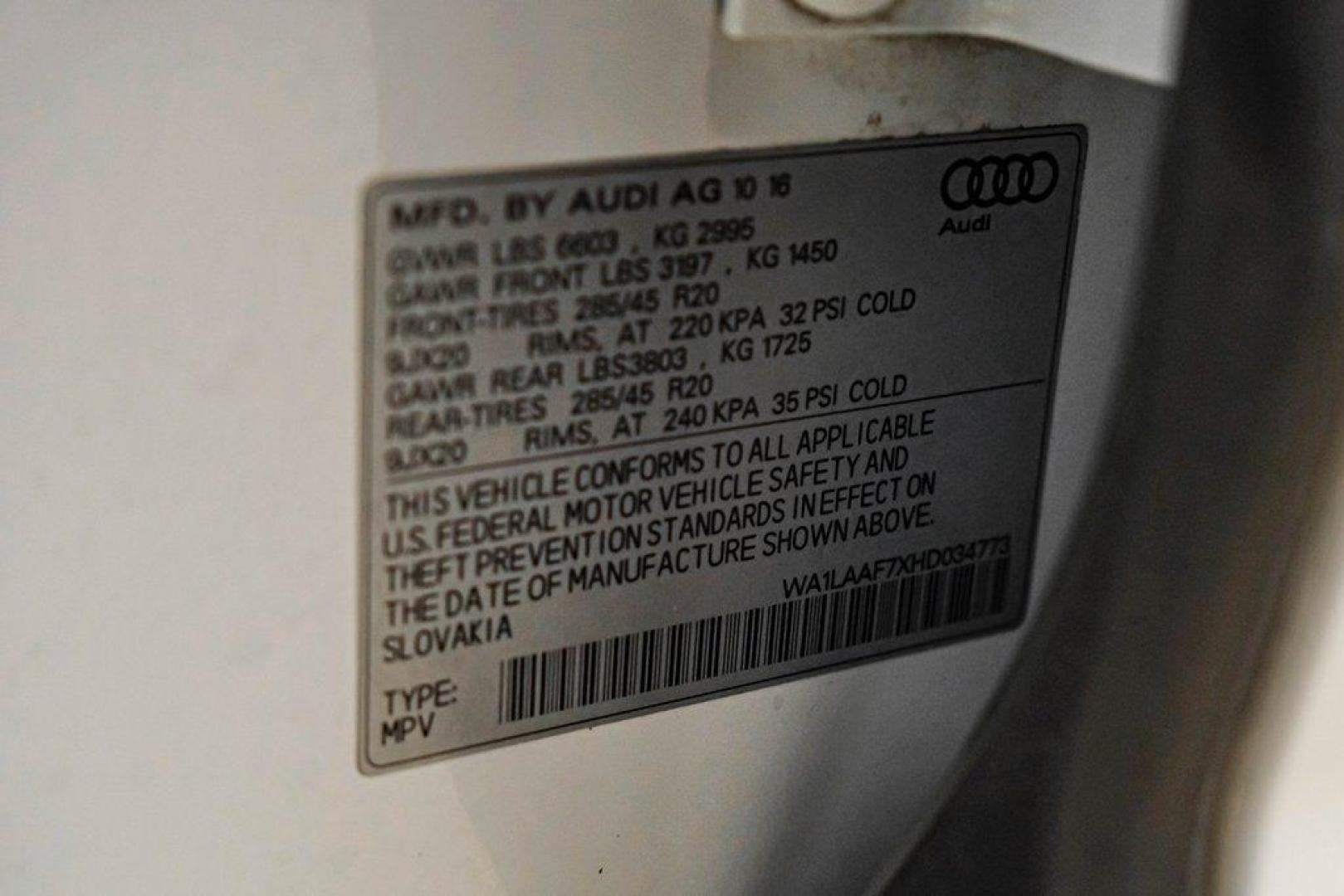 2017 Carrara White /Nougat Brown Audi Q7 3.0T Premium Plus (WA1LAAF7XHD) with an 3.0L TFSI V6 DOHC engine, Automatic transmission, located at 15300 Midway Rd., Addison, TX, 75001, (972) 702-0011, 32.958321, -96.838074 - Photo#64