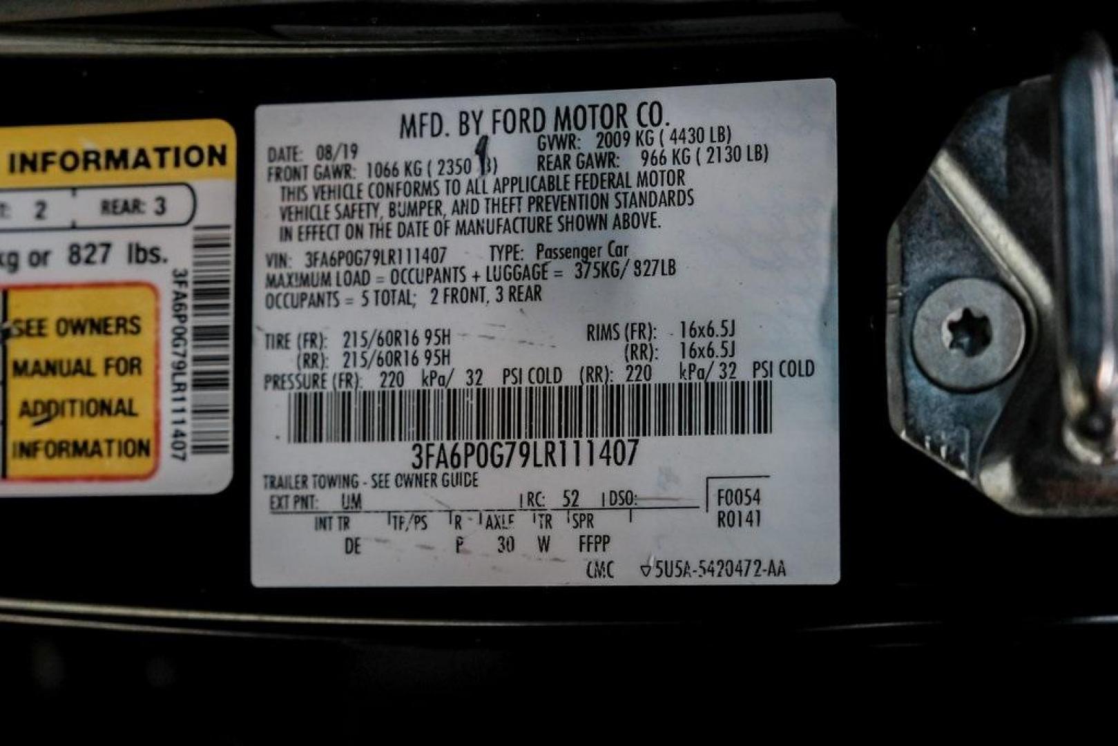 2020 Black /Ebony Stone Ford Fusion S (3FA6P0G79LR) with an 2.5L iVCT engine, Automatic transmission, located at 15300 Midway Rd., Addison, TX, 75001, (972) 702-0011, 32.958321, -96.838074 - Photo#64
