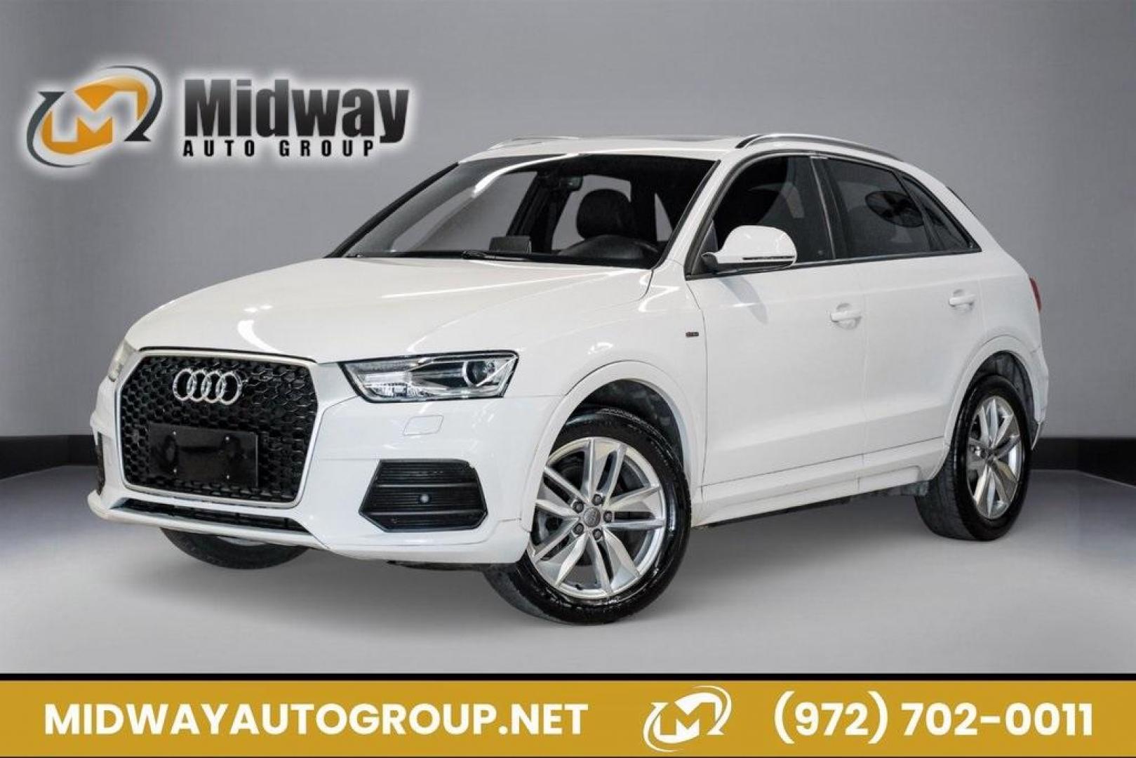 2018 White /Black Audi Q3 2.0T Premium (WA1BCCFS0JR) with an 2.0L 4-Cylinder TFSI engine, Automatic transmission, located at 15300 Midway Rd., Addison, TX, 75001, (972) 702-0011, 32.958321, -96.838074 - Photo#0