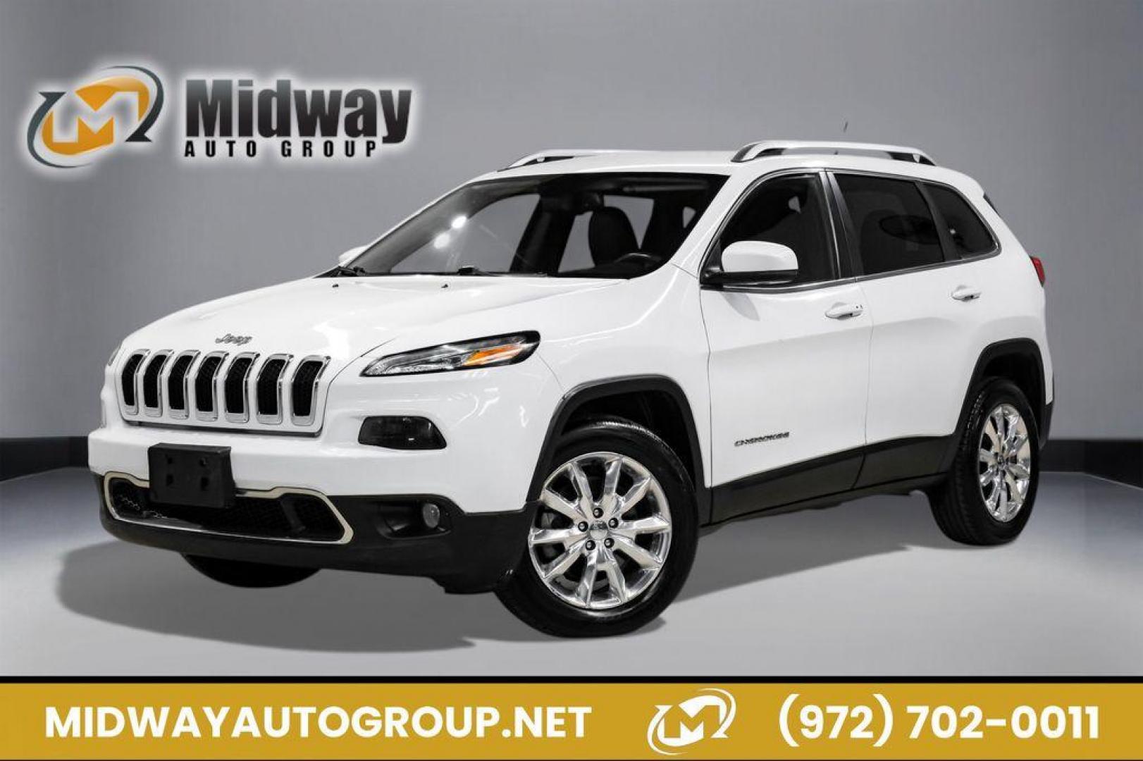 2015 Bright White Clearcoat /Indigo Blue/Brown Jeep Cherokee Limited (1C4PJMDS3FW) with an 3.2L V6 engine, Automatic transmission, located at 15300 Midway Rd., Addison, TX, 75001, (972) 702-0011, 32.958321, -96.838074 - Photo#0