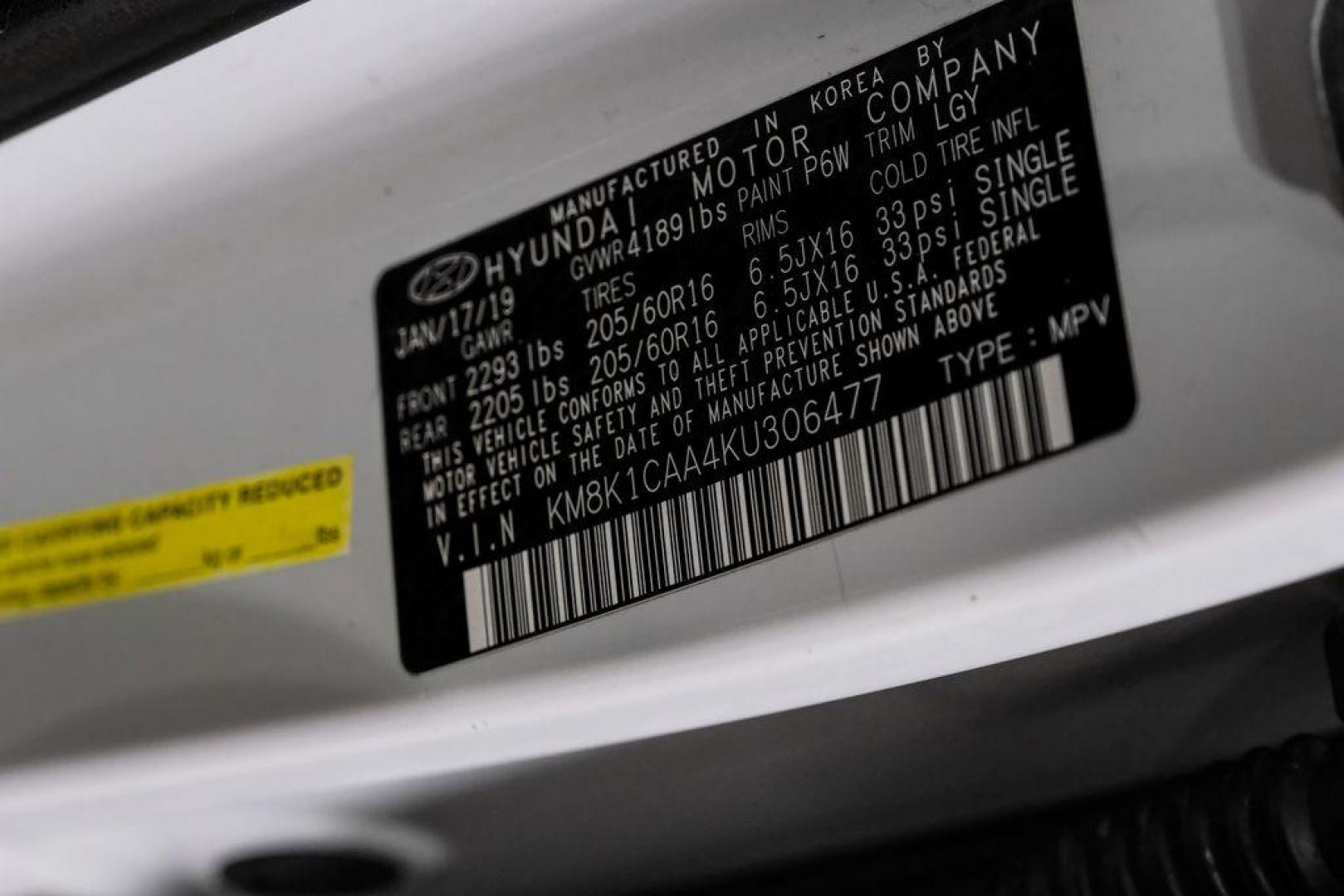 2019 White /Black Hyundai Kona SE (KM8K1CAA4KU) with an I4 engine, Automatic transmission, located at 15300 Midway Rd., Addison, TX, 75001, (972) 702-0011, 32.958321, -96.838074 - Photo#54