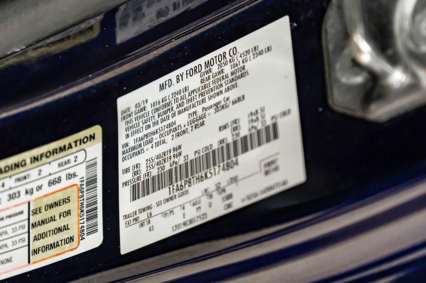 2019 Kona Blue Metallic /Ebony Ford Mustang EcoBoost Premium (1FA6P8TH6K5) with an EcoBoost 2.3L I4 GTDi DOHC Turbocharged VCT engine, Automatic transmission, located at 15300 Midway Rd., Addison, TX, 75001, (972) 702-0011, 32.958321, -96.838074 - Photo#49