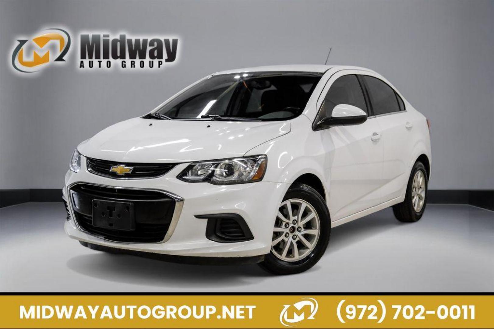 2019 Summit White /Jet Black/Dark Titanium Chevrolet Sonic LT (1G1JD5SB7K4) with an I4 engine, Automatic transmission, located at 15300 Midway Rd., Addison, TX, 75001, (972) 702-0011, 32.958321, -96.838074 - Photo#0