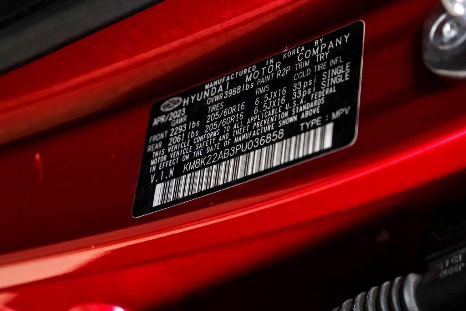 2023 Red /Black Hyundai Kona SE (KM8K22AB3PU) with an 2.0L I4 DOHC Dual CVVT engine, CVT transmission, located at 15300 Midway Rd., Addison, TX, 75001, (972) 702-0011, 32.958321, -96.838074 - Photo#57