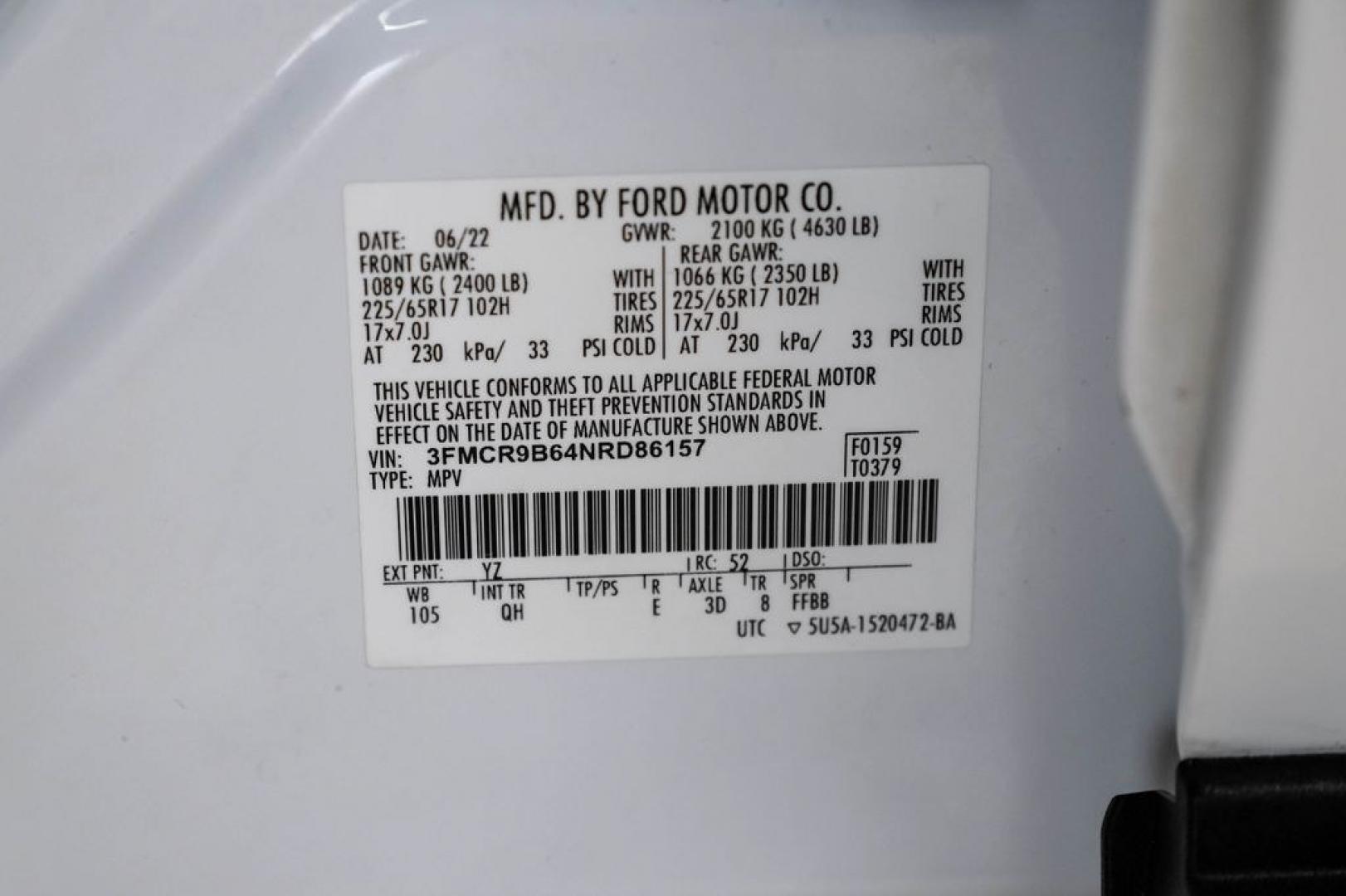 2022 Oxford White /Ebony Ford Bronco Sport Big Bend (3FMCR9B64NR) with an 1.5L EcoBoost engine, Automatic transmission, located at 15300 Midway Rd., Addison, TX, 75001, (972) 702-0011, 32.958321, -96.838074 - Photo#55