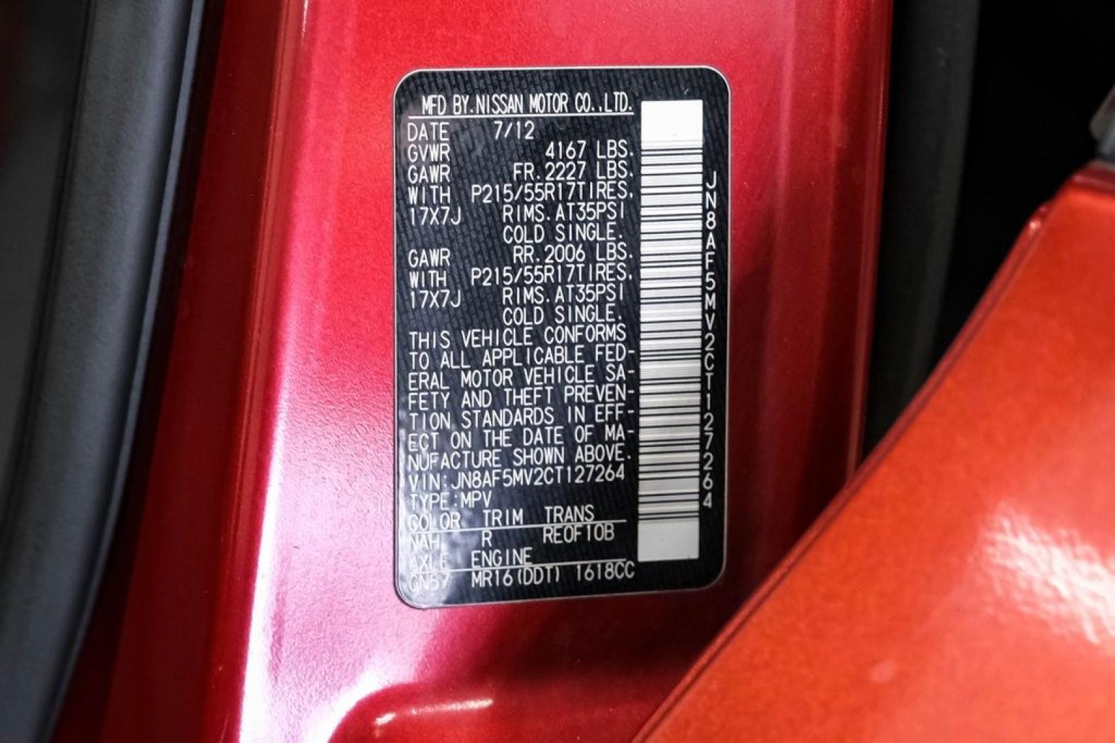 2012 Cayenne Red /Black/Red Nissan Juke SV (JN8AF5MV2CT) with an 1.6L I4 DOHC 16V engine, CVT transmission, located at 15300 Midway Rd., Addison, TX, 75001, (972) 702-0011, 32.958321, -96.838074 - Photo#58