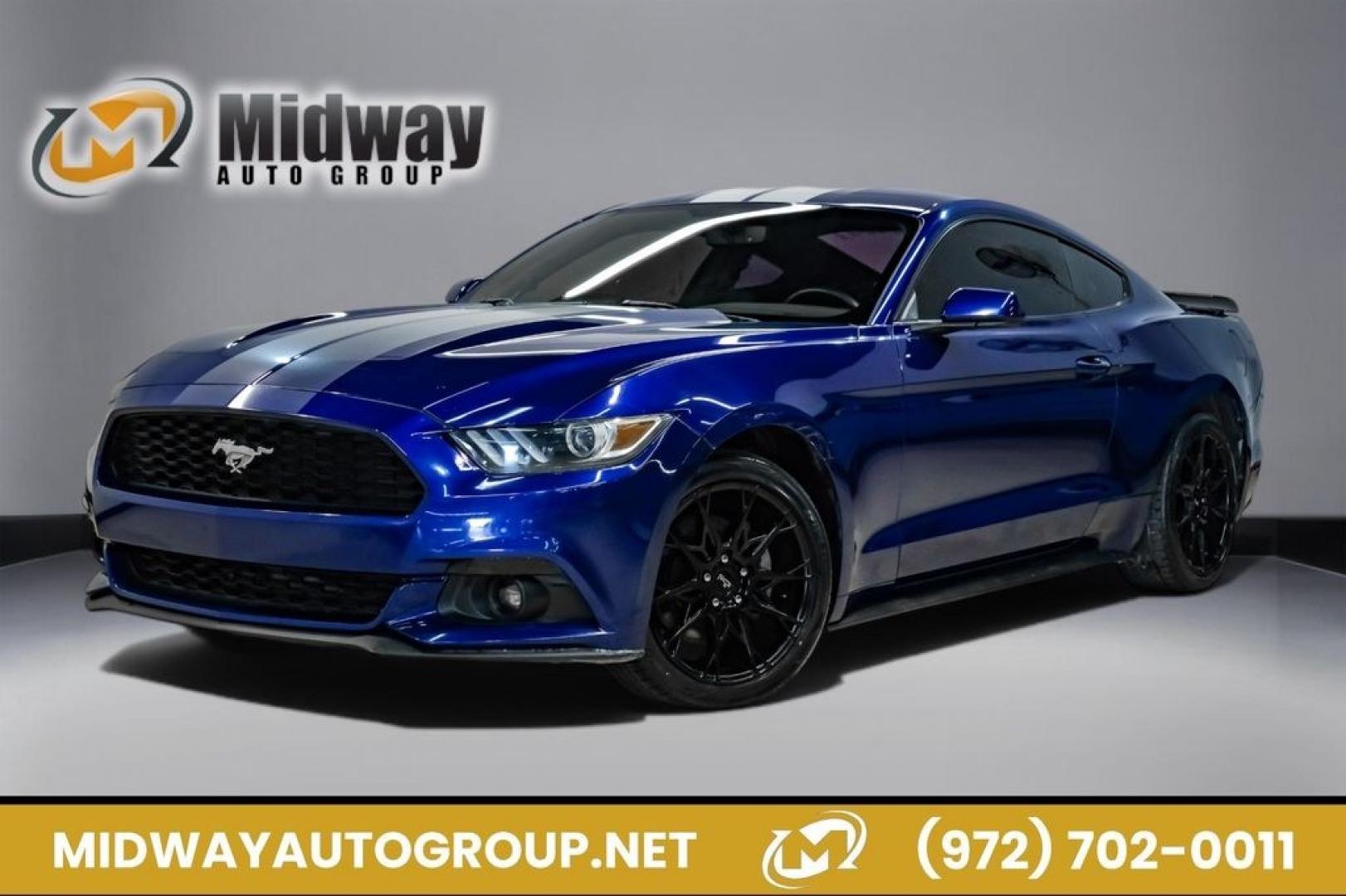 2016 Blue Metallic /Ebony Ford Mustang EcoBoost (1FA6P8TH7G5) with an EcoBoost 2.3L I4 GTDi DOHC Turbocharged VCT engine, Manual transmission, located at 15300 Midway Rd., Addison, TX, 75001, (972) 702-0011, 32.958321, -96.838074 - Photo#0