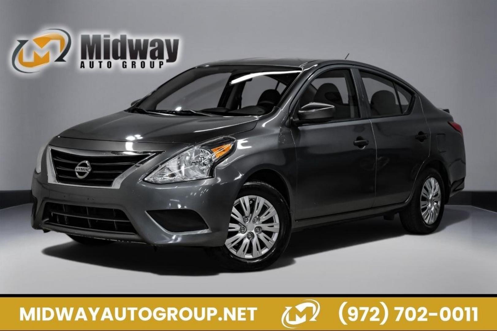 2019 Gun Metallic /Charcoal Nissan Versa 1.6 S Plus (3N1CN7APXKL) with an 1.6L 4-Cylinder DOHC 16V engine, CVT transmission, located at 15300 Midway Rd., Addison, TX, 75001, (972) 702-0011, 32.958321, -96.838074- Photo#0