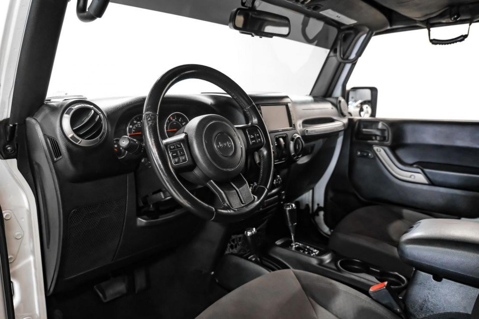 2015 Bright White Clearcoat /Black Jeep Wrangler Sport (1C4AJWAG4FL) with an 3.6L V6 24V VVT engine, Automatic transmission, located at 15300 Midway Rd., Addison, TX, 75001, (972) 702-0011, 32.958321, -96.838074- Photo#1